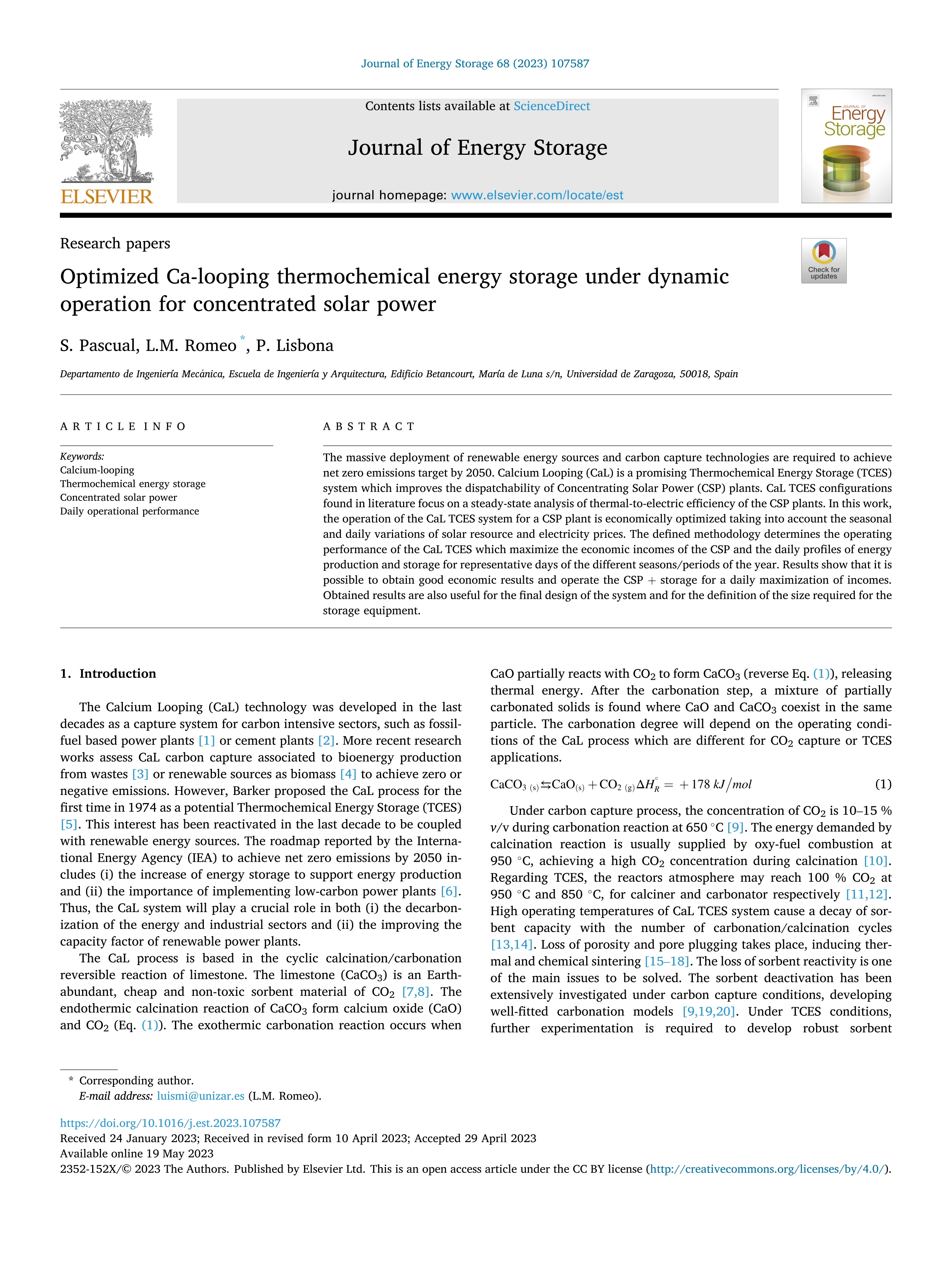 Optimized Ca-looping thermochemical energy storage under dynamic operation for concentrated solar power