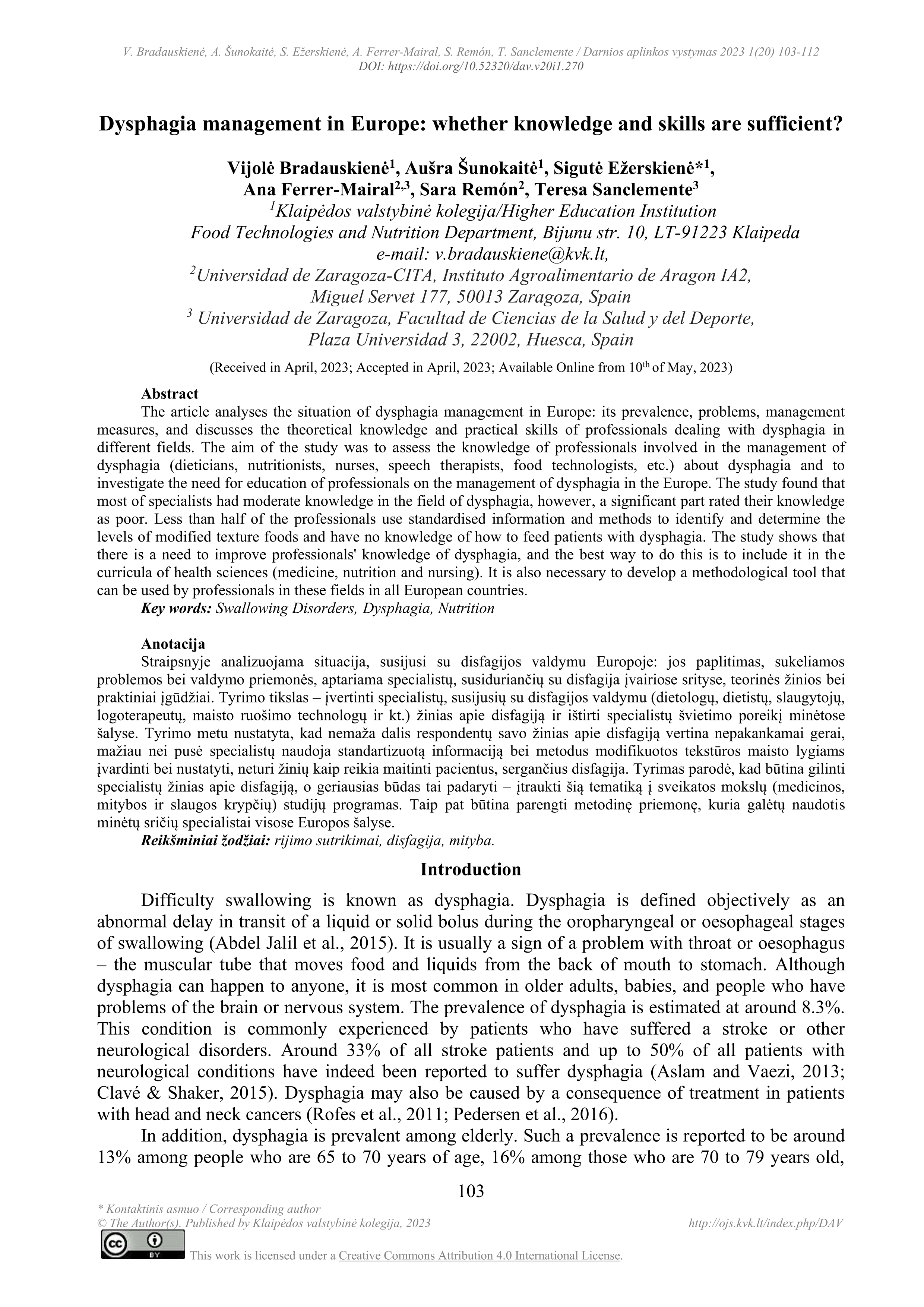 Dysphagia management in Europe: whether knowledge and skills are sufficient?
