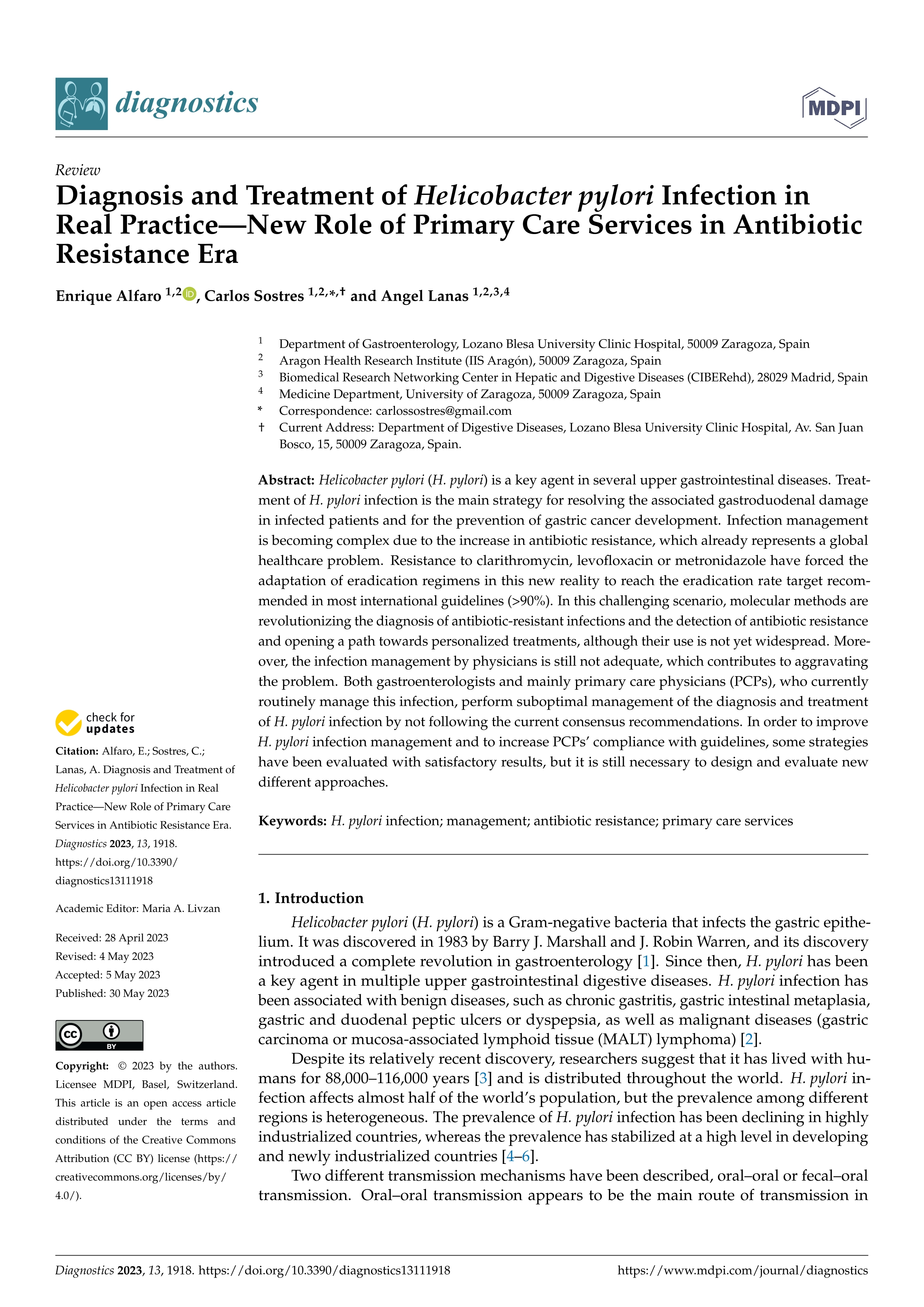 Diagnosis and treatment of helicobacter pylori infection in real practice—new role of primary care services in antibiotic resistance era