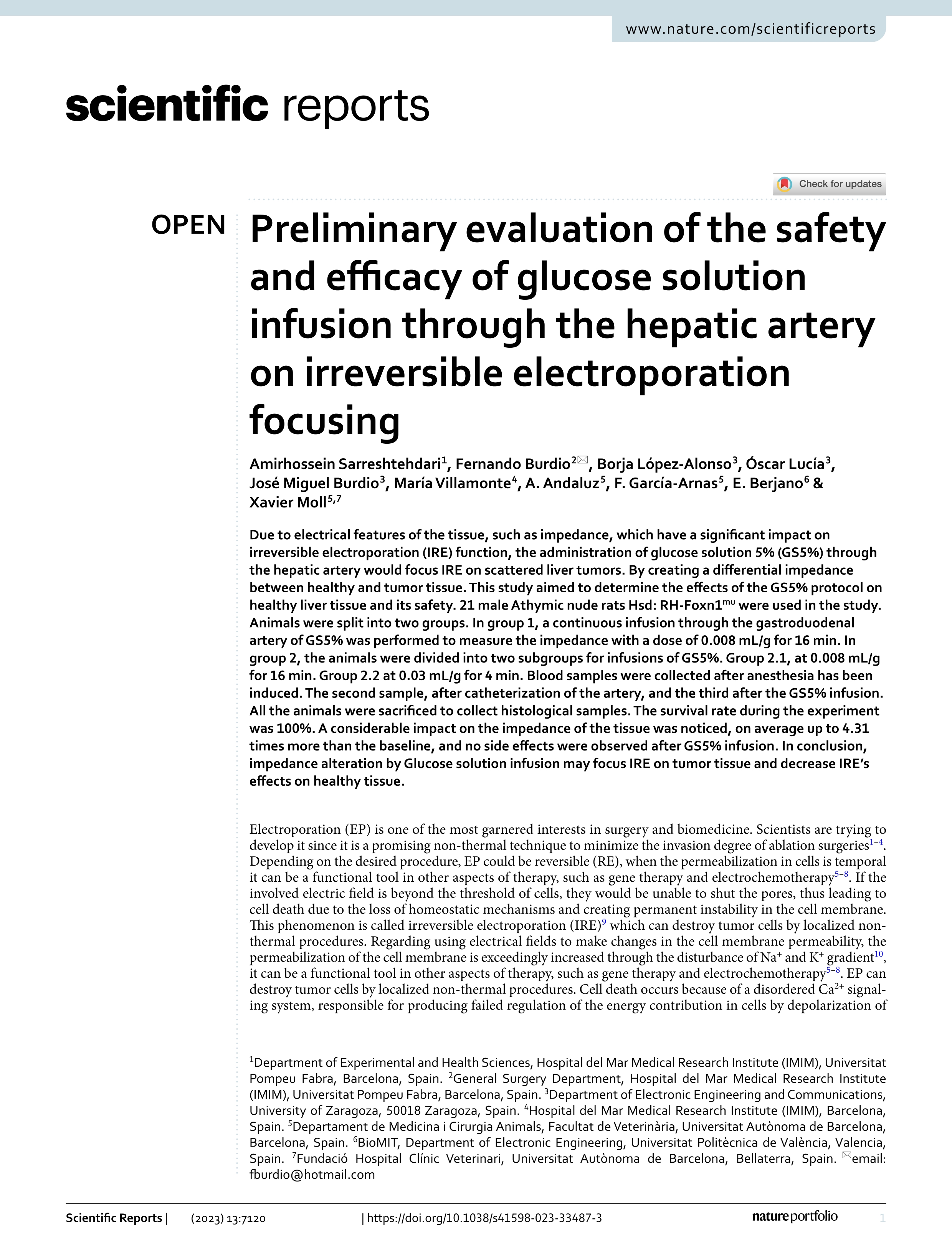Preliminary evaluation of the safety and efficacy of glucose solution infusion through the hepatic artery on irreversible electroporation focusing