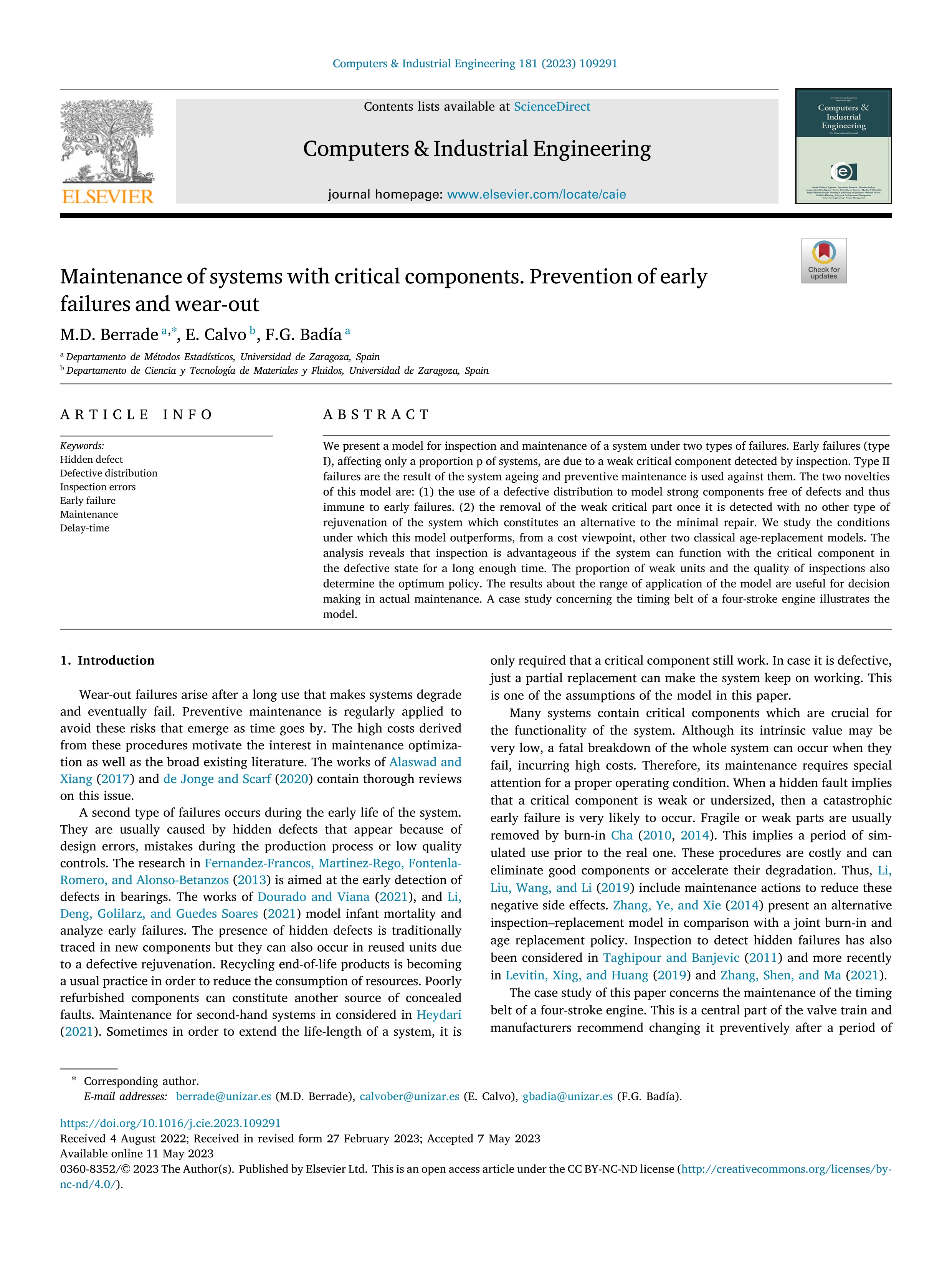 Maintenance of systems with critical components. Prevention of early failures and wear-out