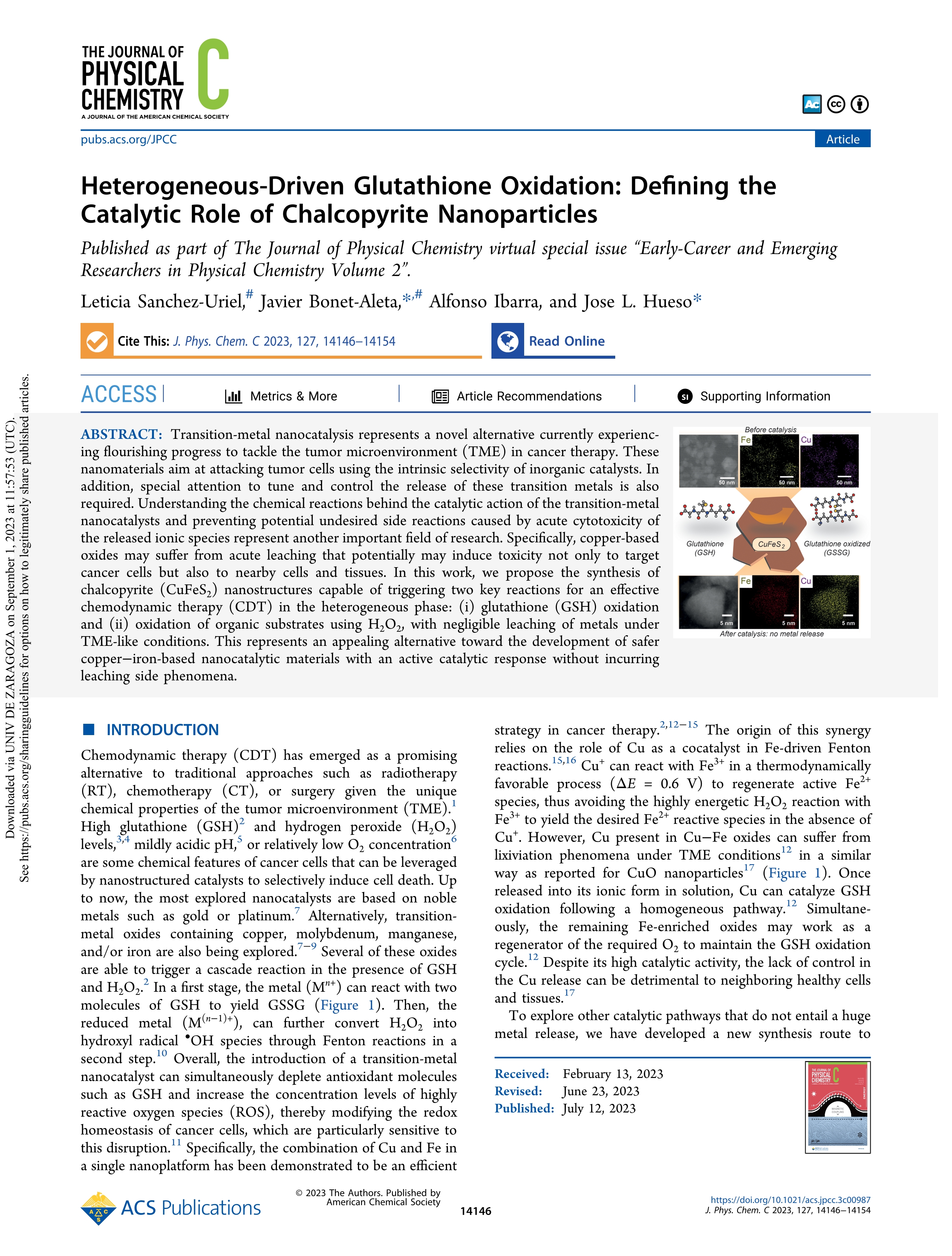 Heterogeneous-driven glutathione oxidation: defining the catalytic role of chalcopyrite nanoparticles