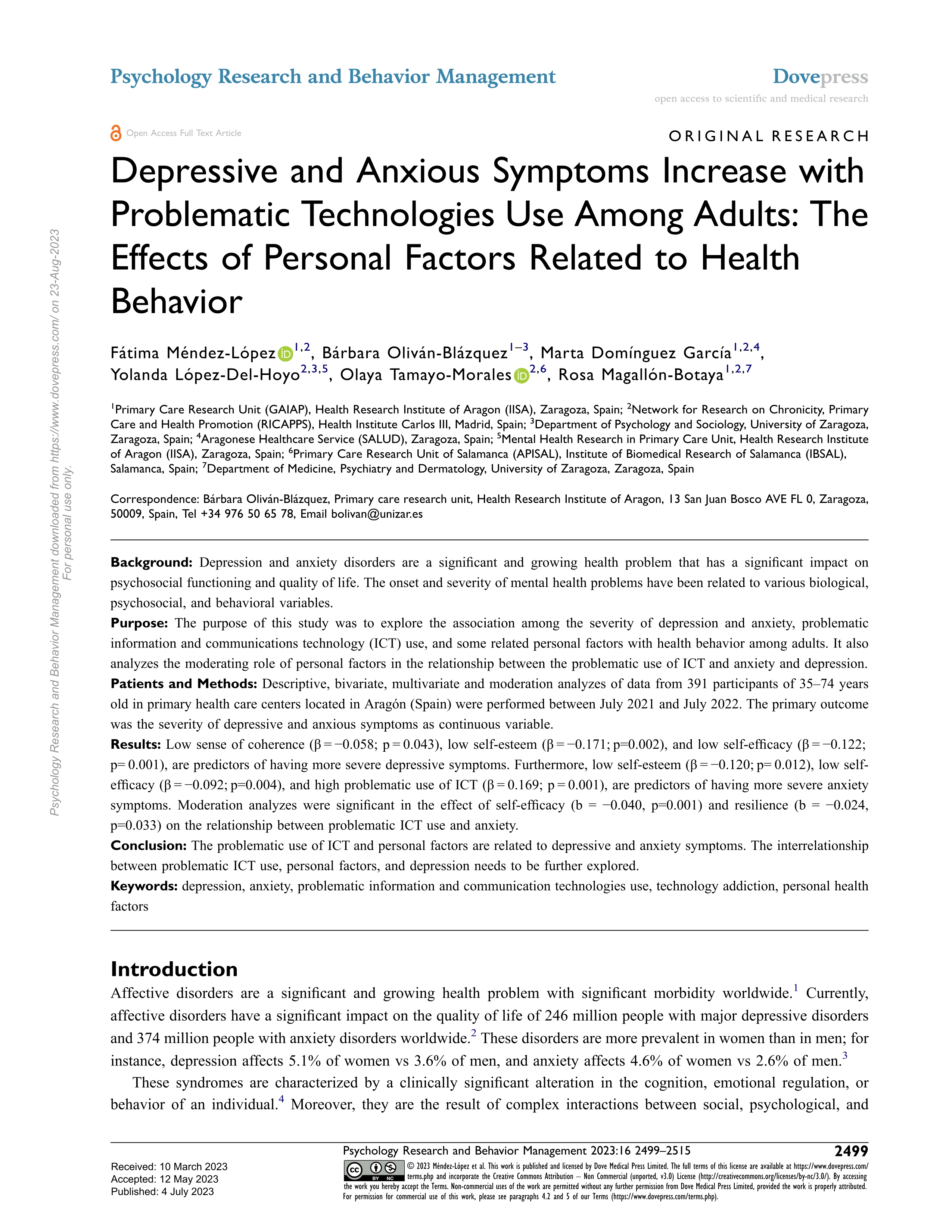 Depressive and anxious symptoms increase with problematic technologies use among adults: the effects of personal factors related to health behavior