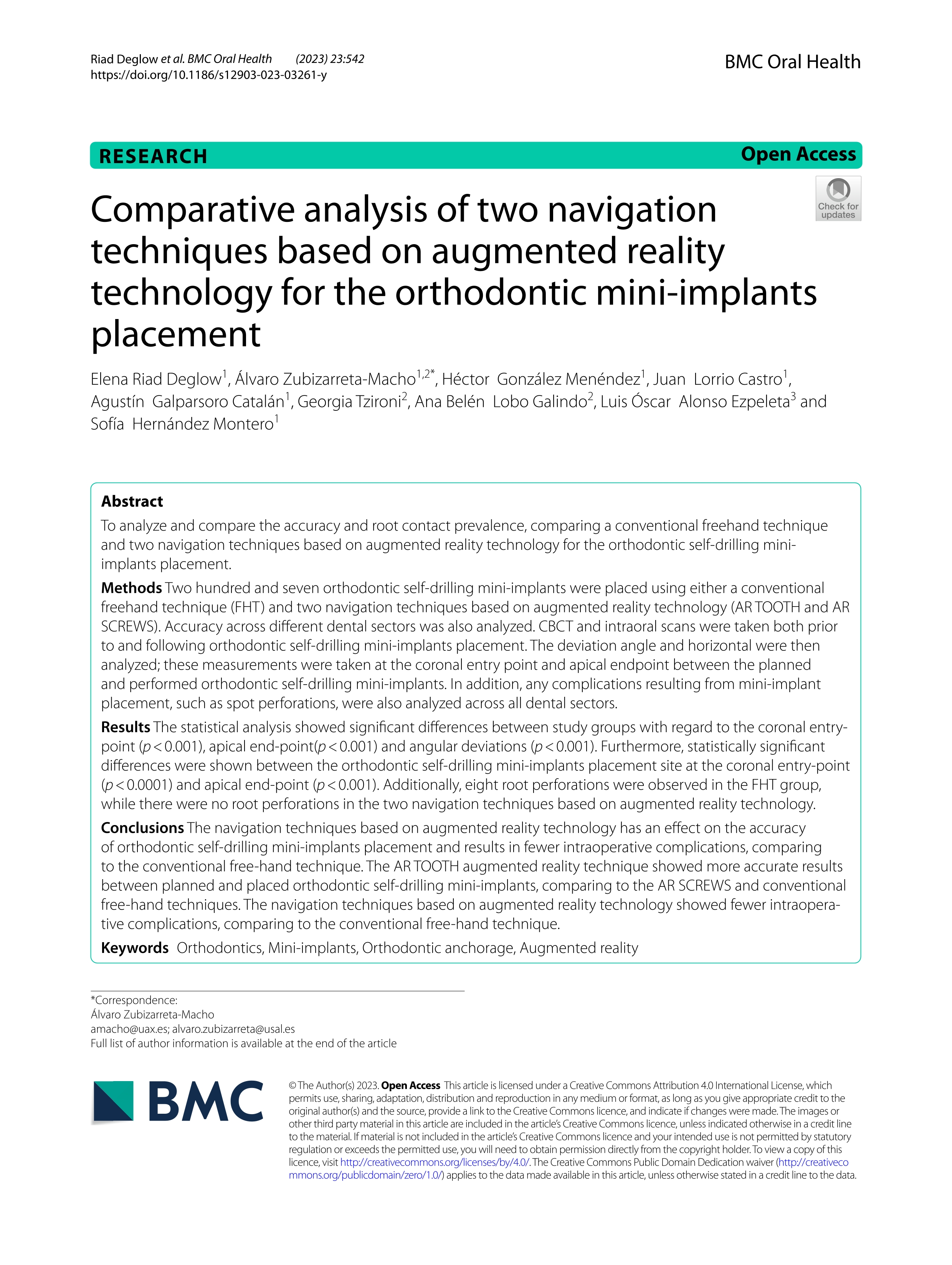 Comparative analysis of two navigation techniques based on augmented reality technology for the orthodontic mini-implants placement