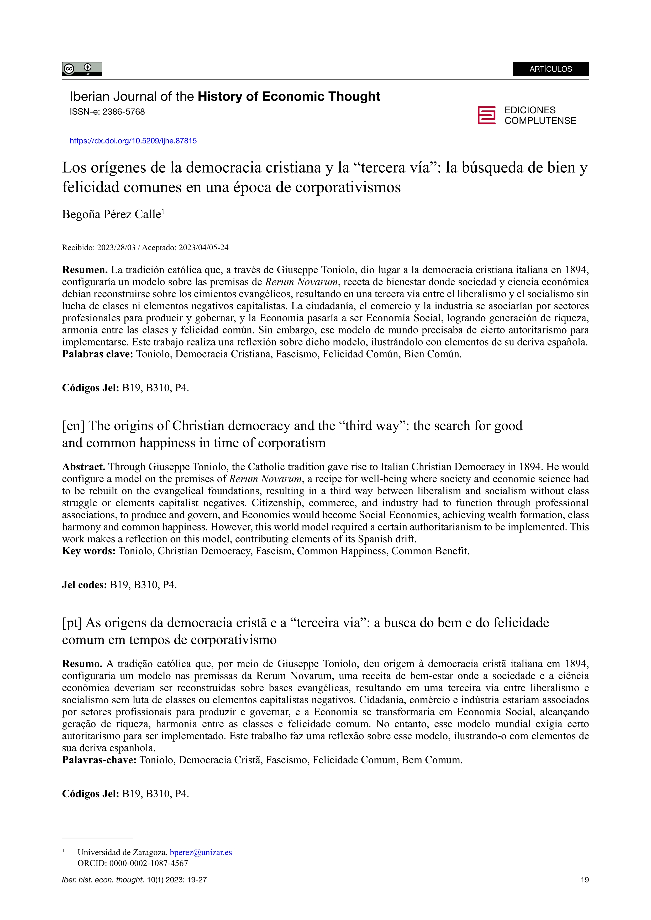 Los orígenes de la democracia cristiana y la “tercera vía”: la búsqueda de bien y felicidad comunes en una época de corporativismos