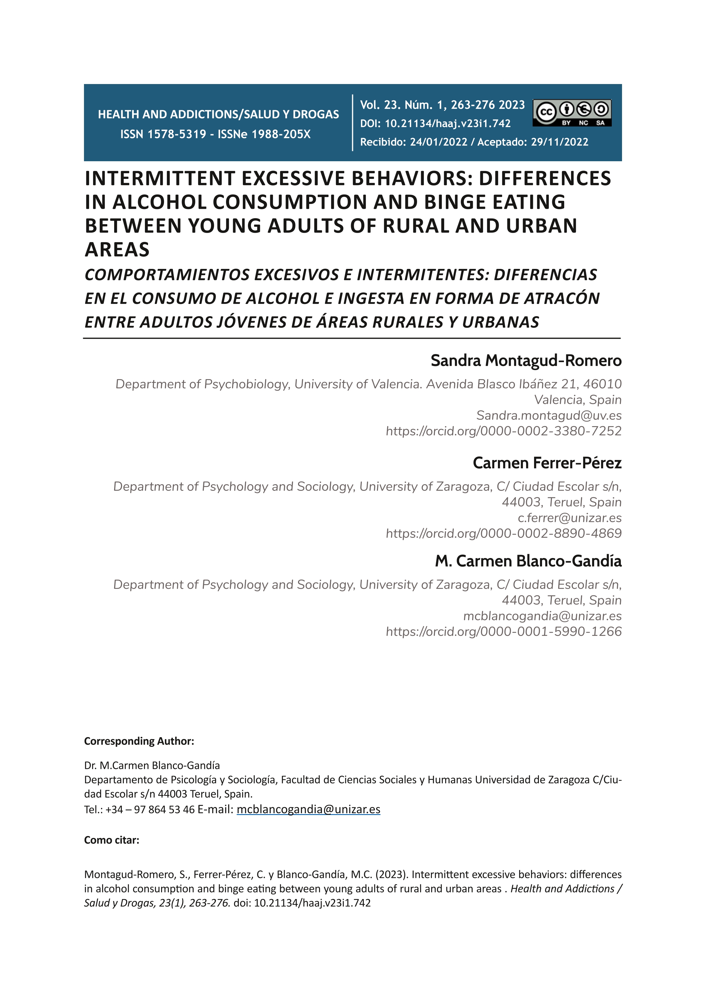 Intermittent excessive behaviors: differences in alcohol consumption and binge eating between young adults of rural and urban areas