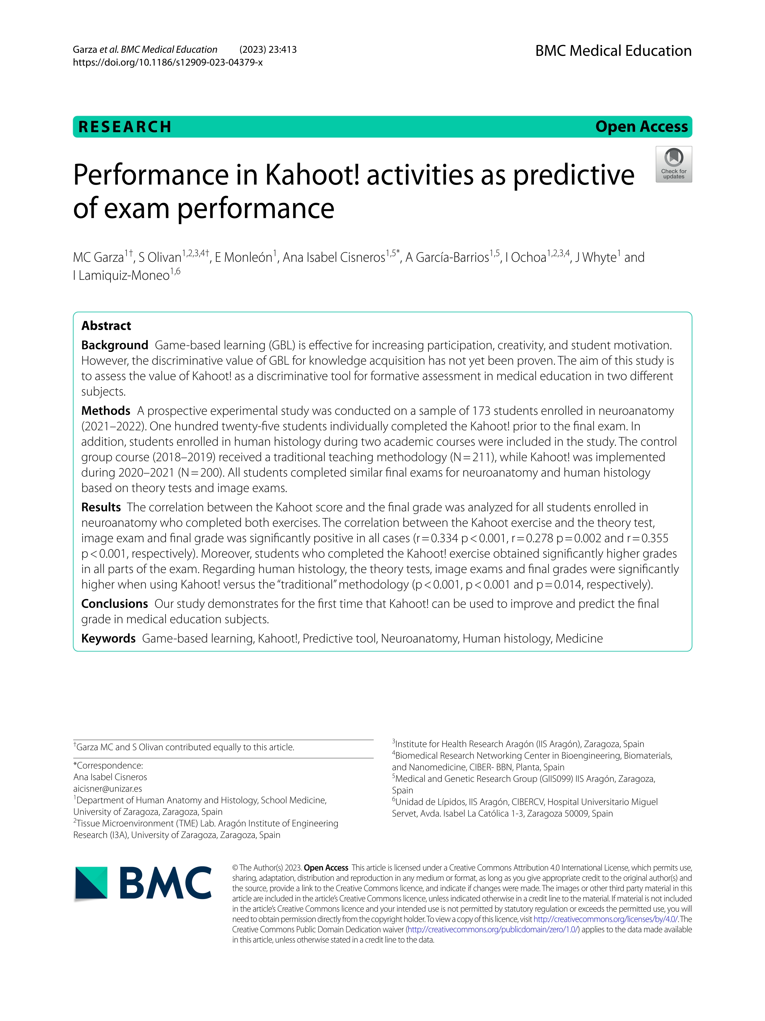 Performance in Kahoot! activities as predictive of exam performance