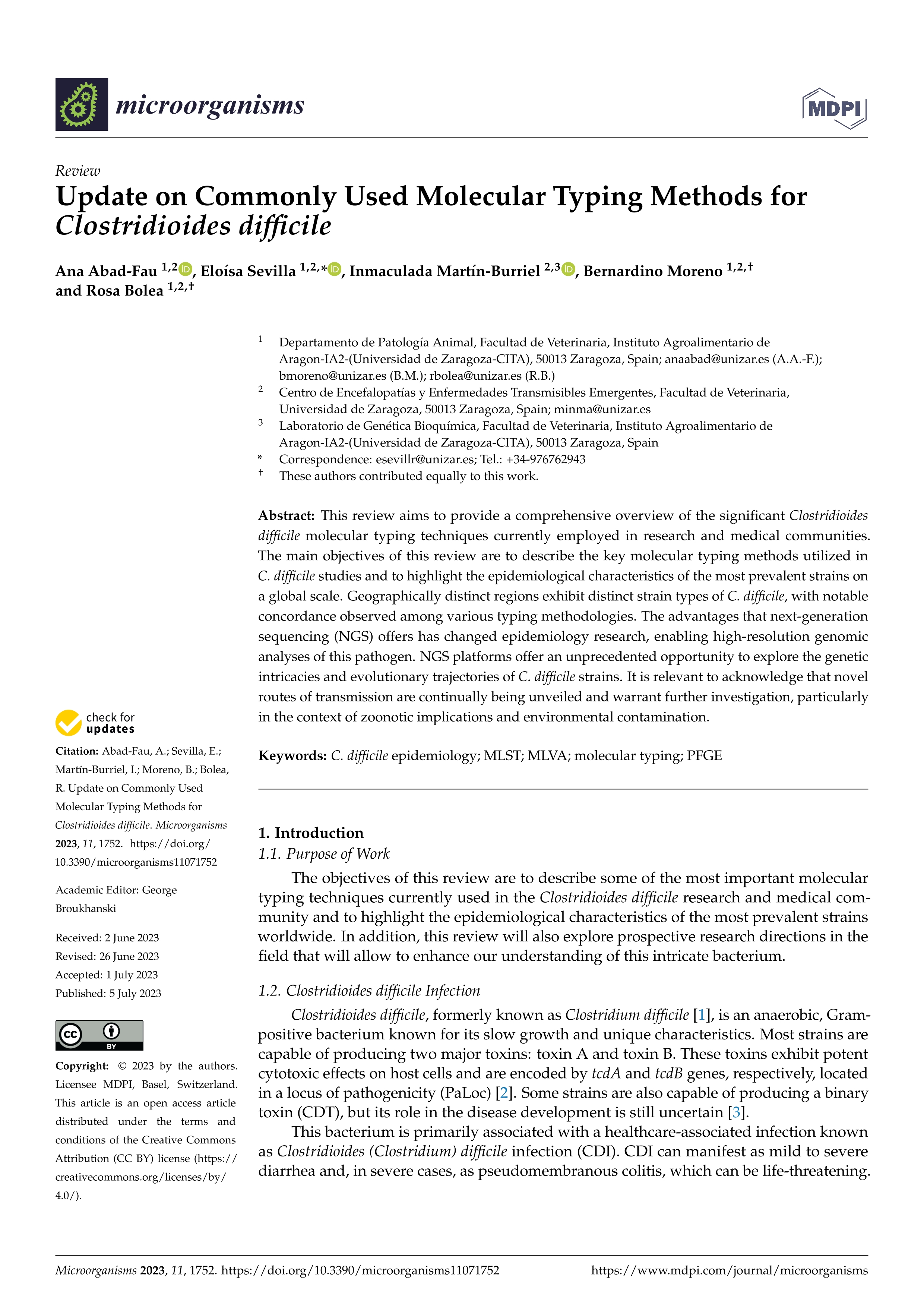 Update on commonly used molecular typing methods for Clostridioides Difficile