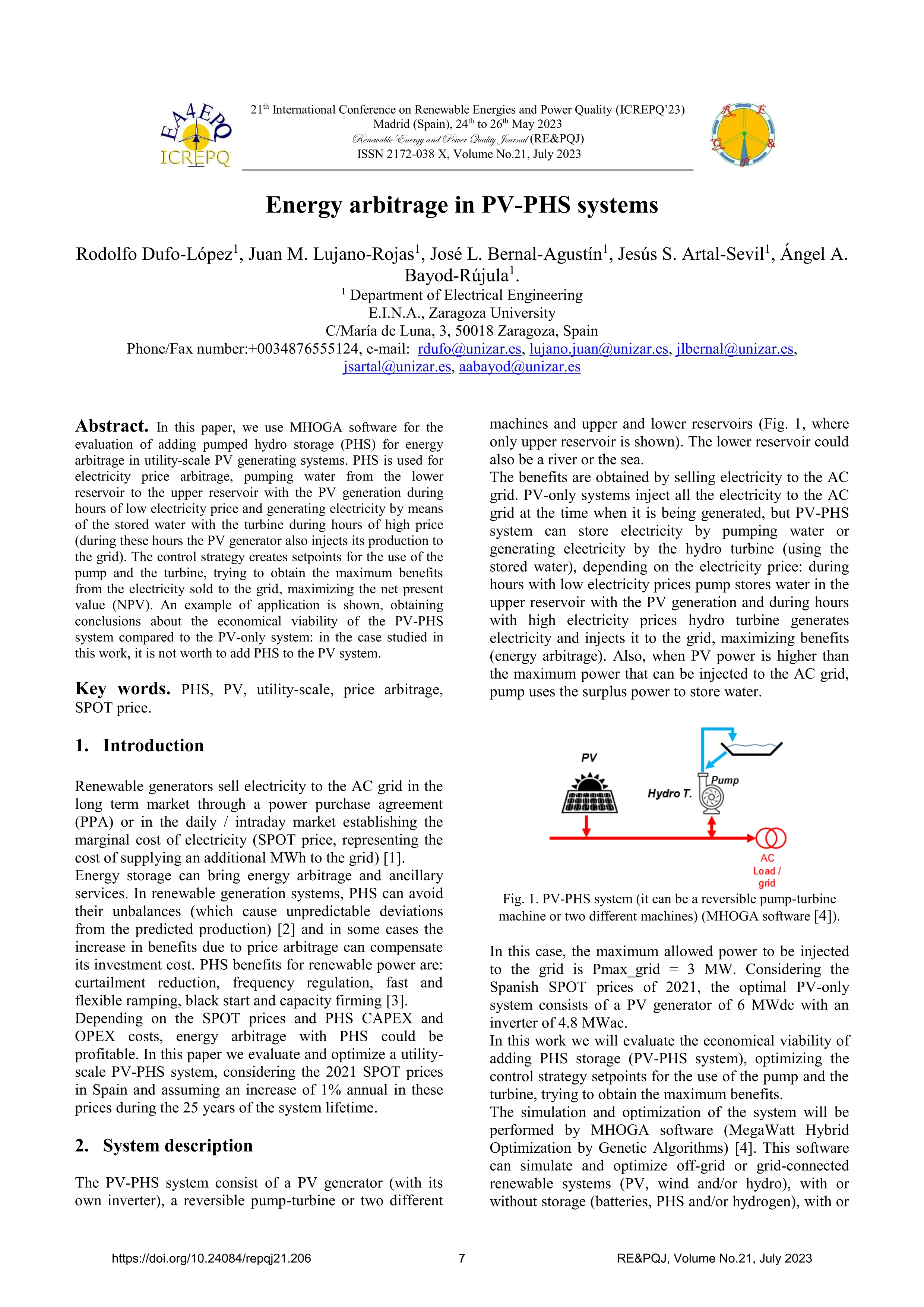 Energy arbitrage in PV-PHS systems