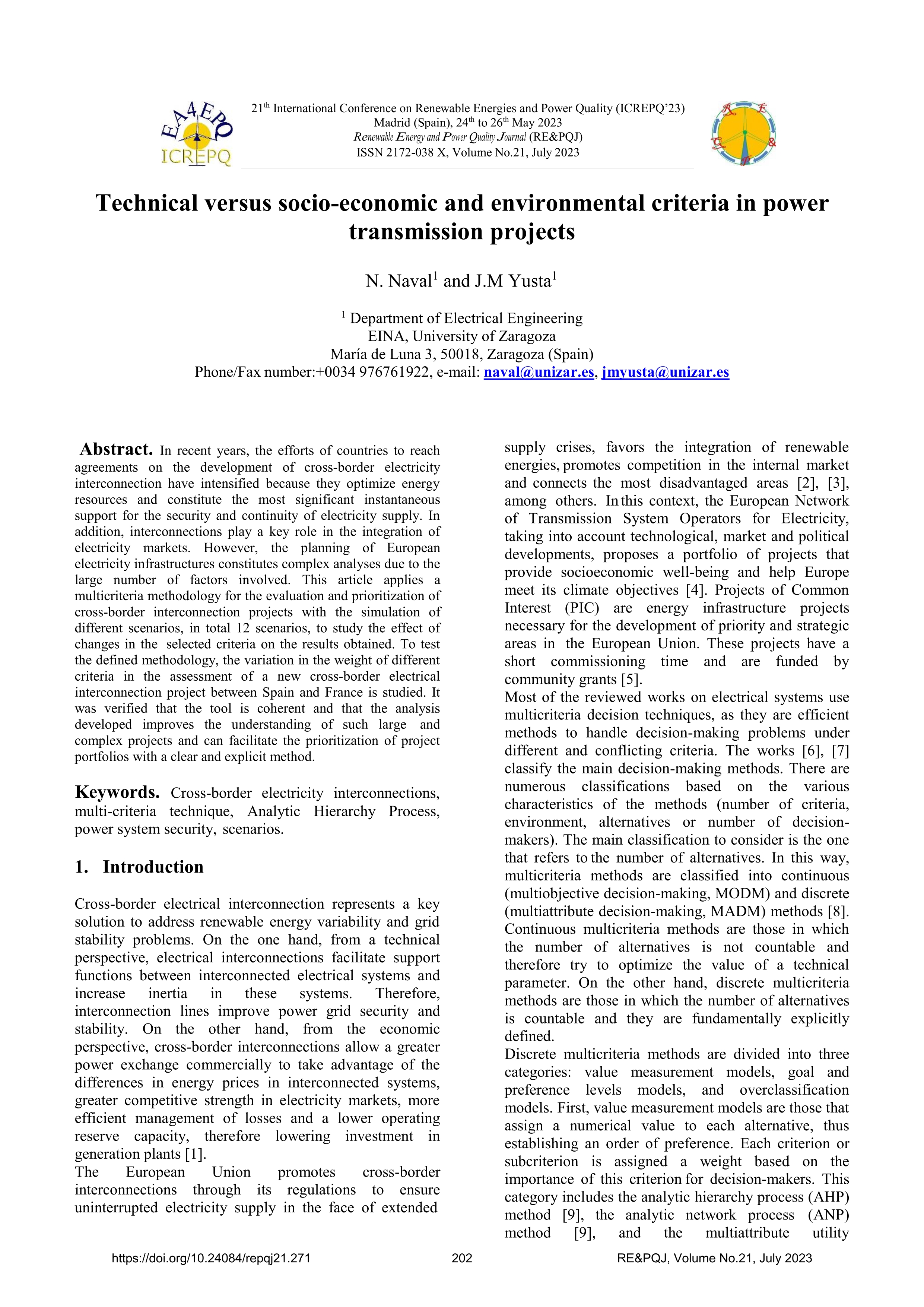 Technical versus socio-economic and environmental criteria in power transmission projects