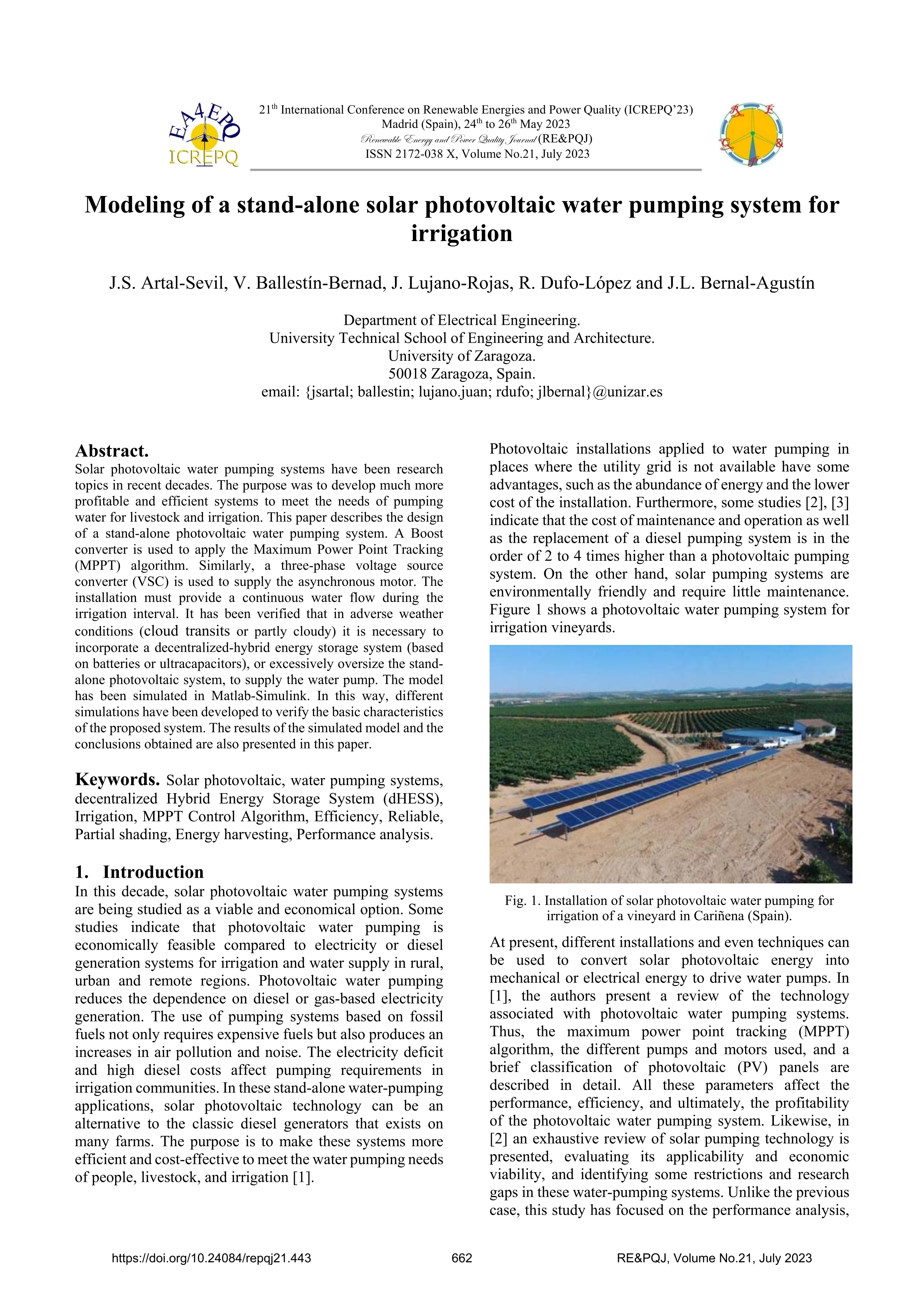 Modeling of a stand-alone solar photovoltaic water pumping system for irrigation