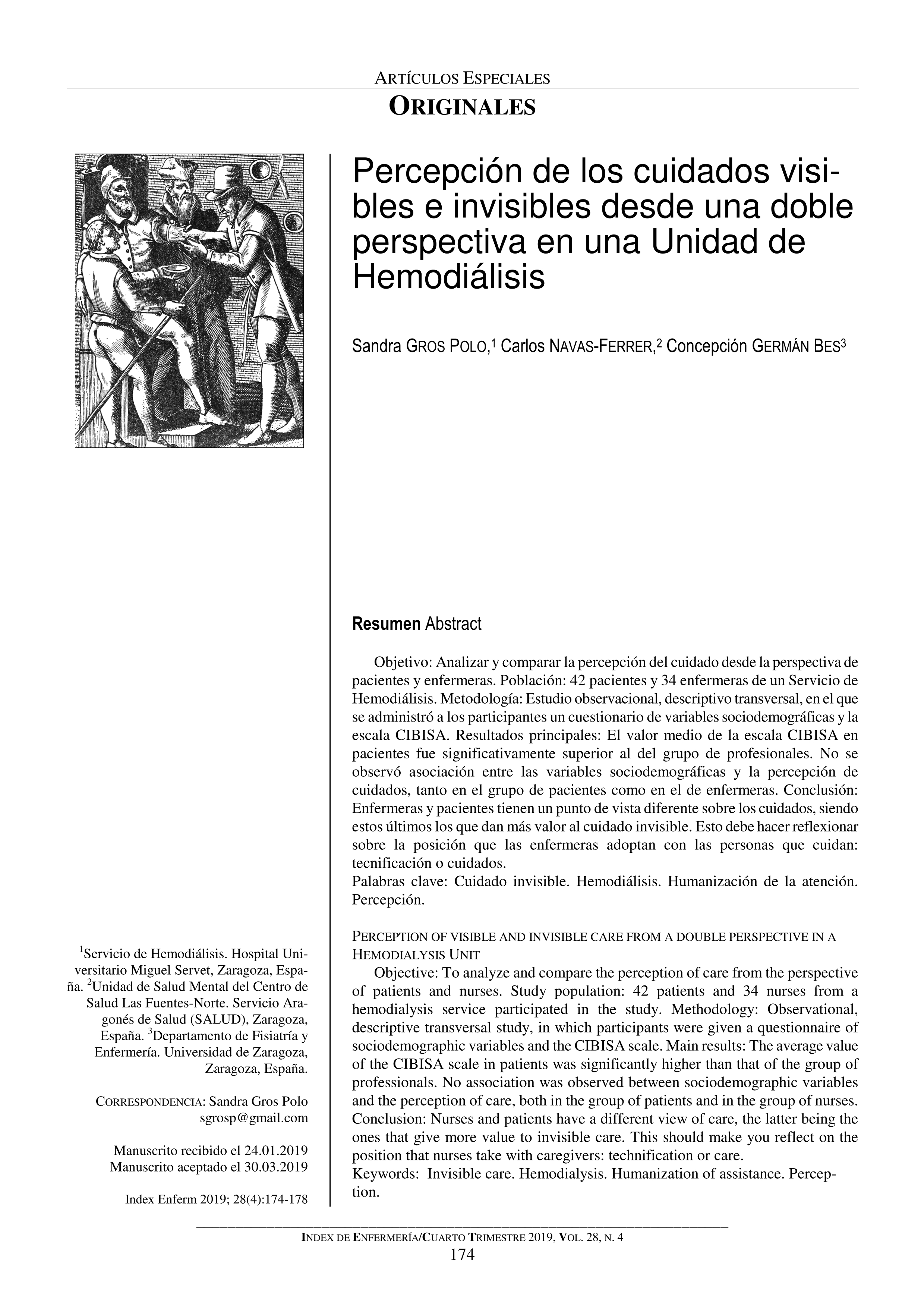 Percepción de los cuidados visibles e invisibles desde una doble perspectiva en una Unidad de Hemodiálisis