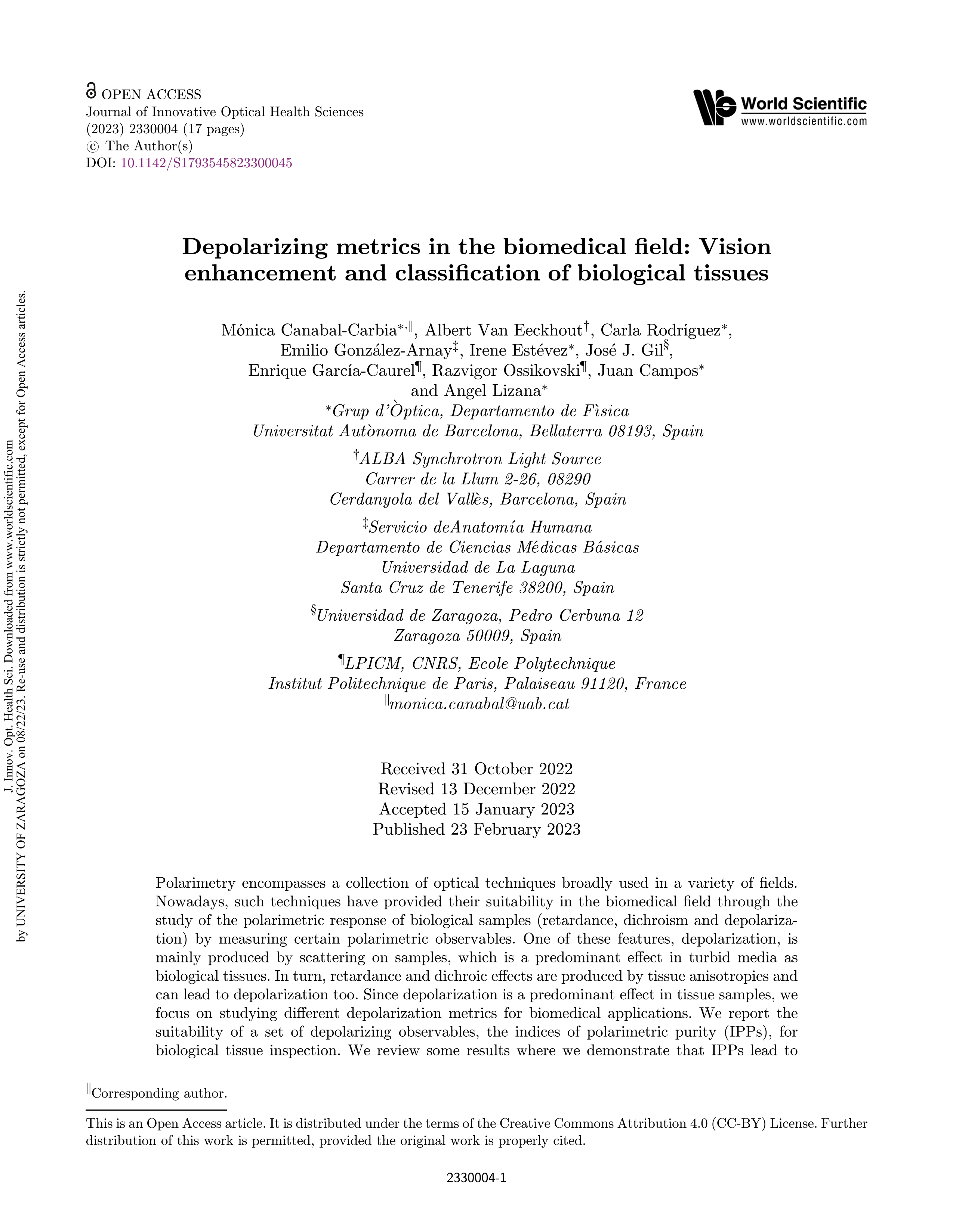 Depolarizing metrics in the biomedical field: Vision enhancement and classification of biological tissues