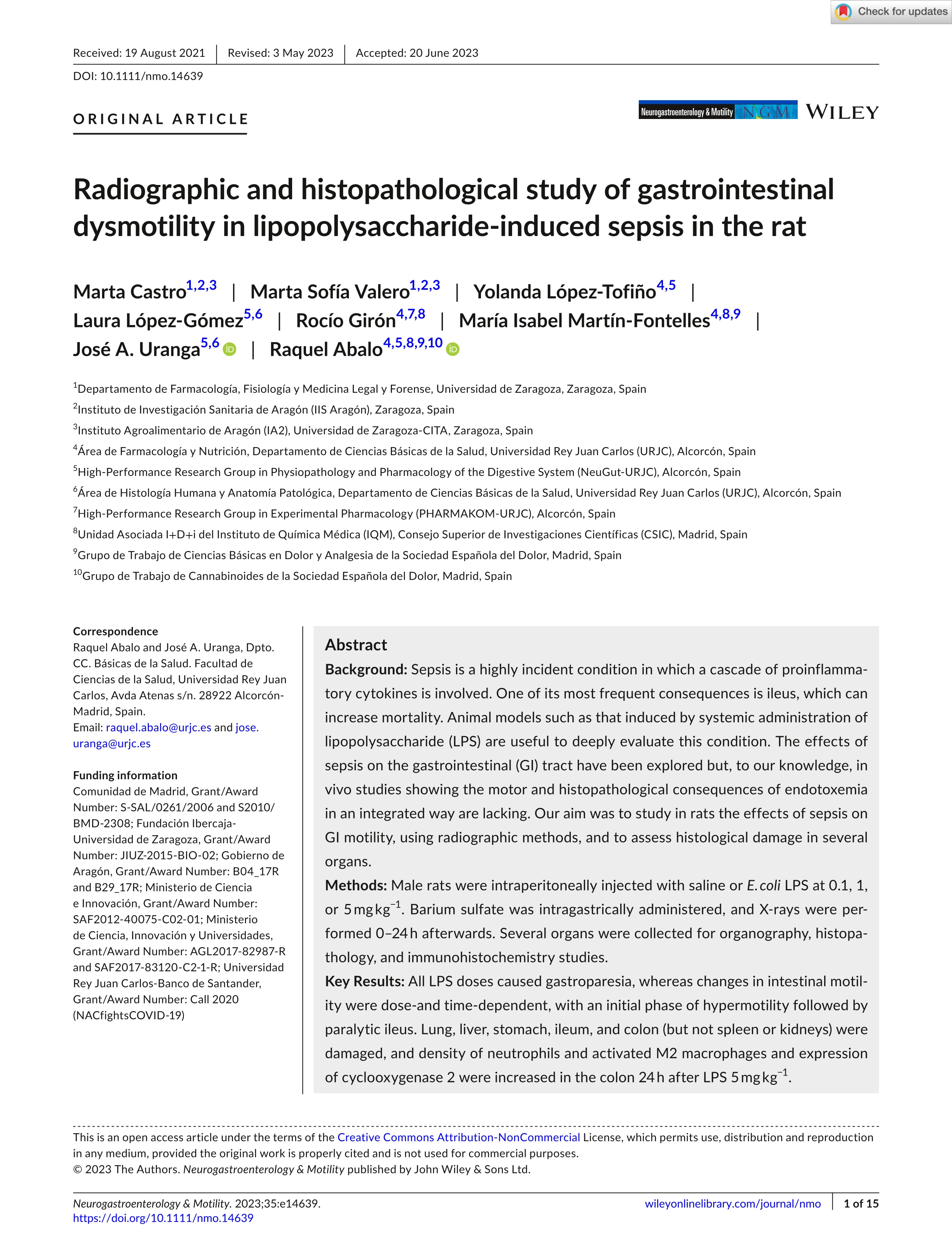 Radiographic and histopathological study of gastrointestinal dysmotility in lipopolysaccharide-induced sepsis in the rat