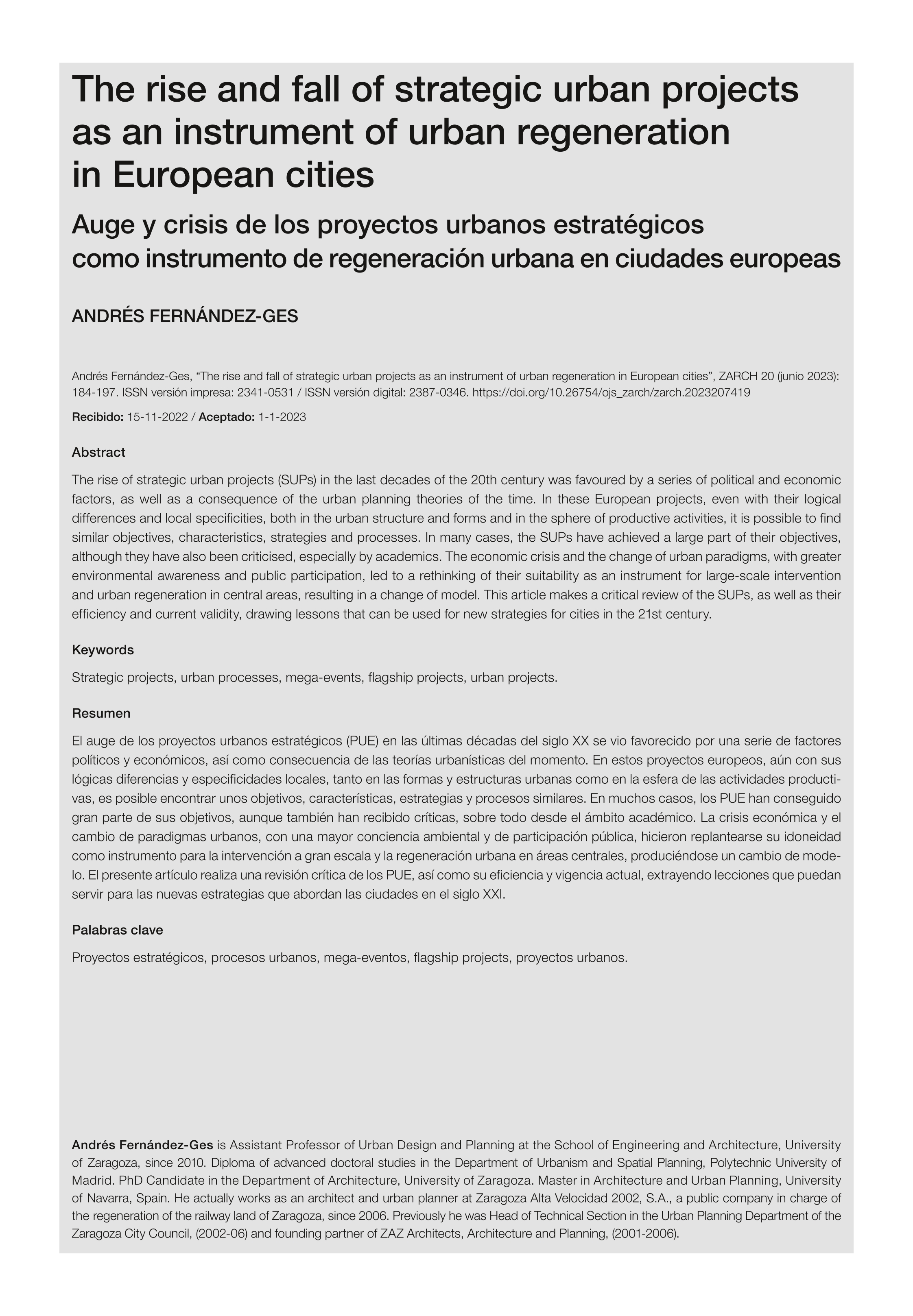 The rise and fall of strategic urban projects as an instrument of urban regeneration in European cities