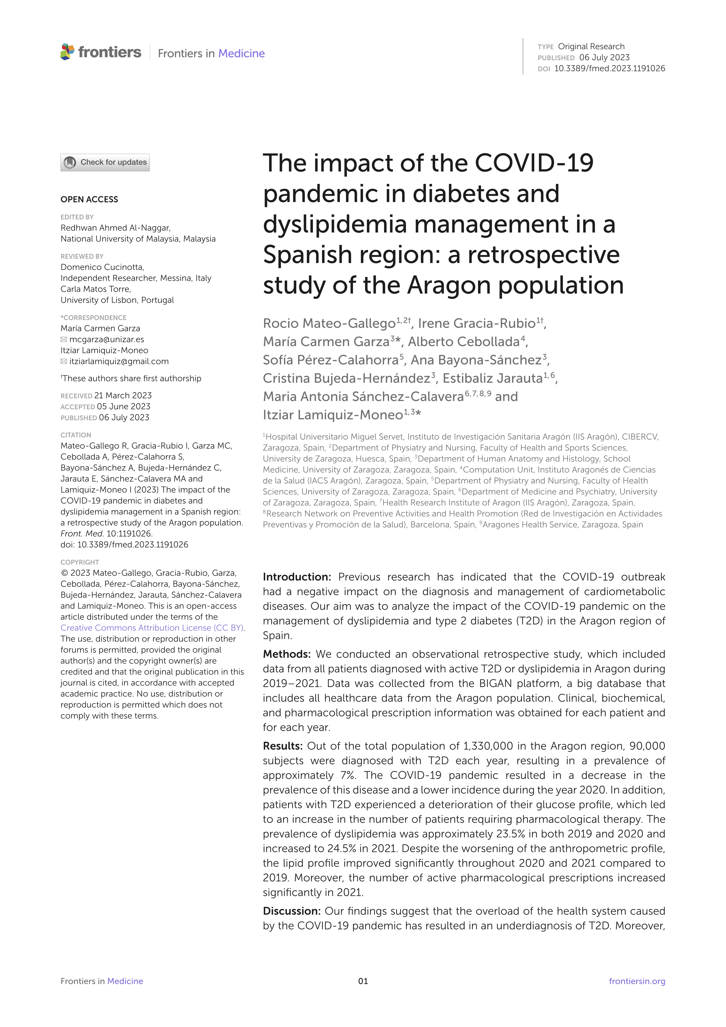 The impact of the COVID-19 pandemic in diabetes and dyslipidemia management in a Spanish region: a retrospective study of the Aragon population