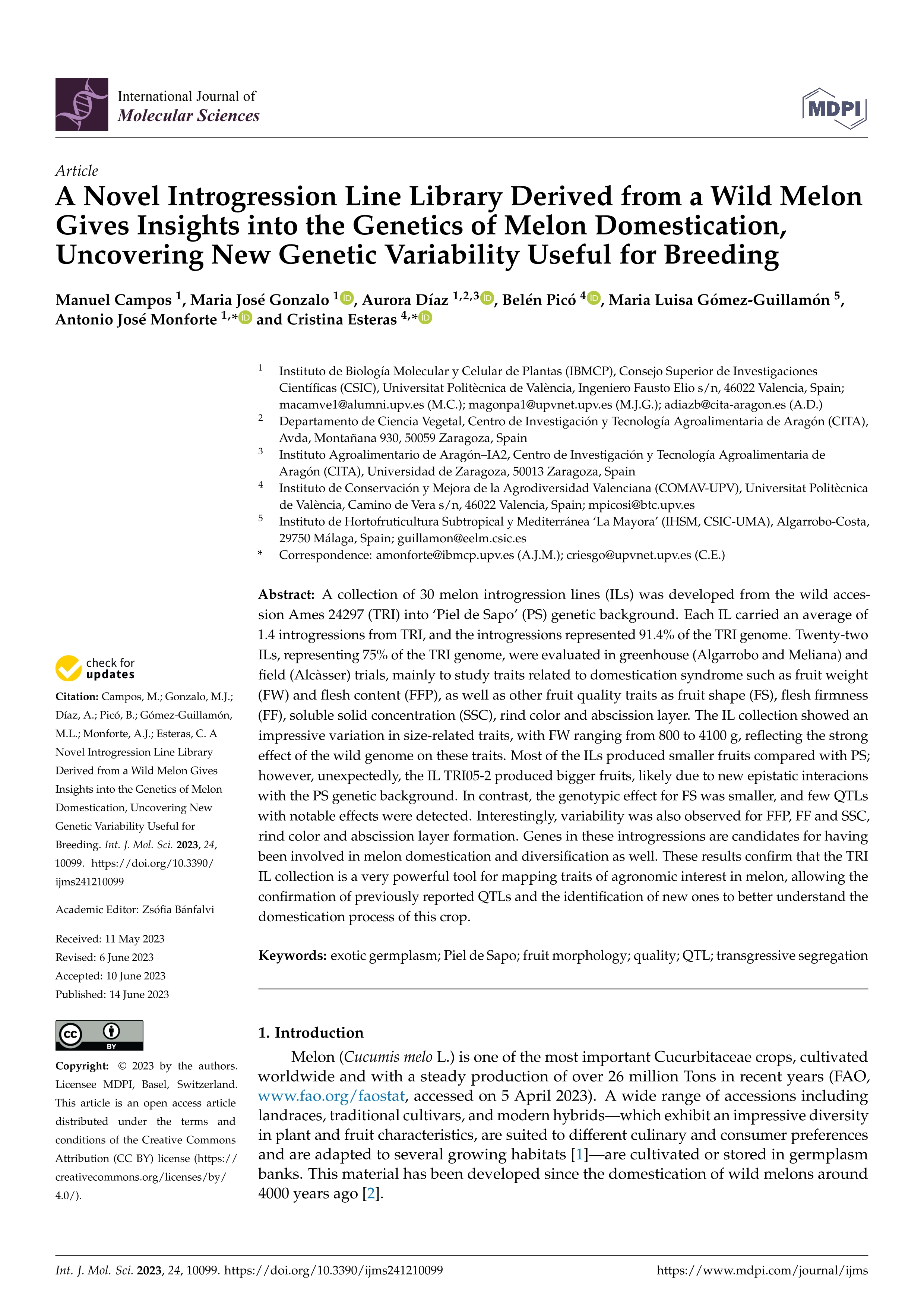 A novel introgression line library derived from a wild melon gives insights into the genetics of melon domestication, uncovering new genetic variability useful for breeding