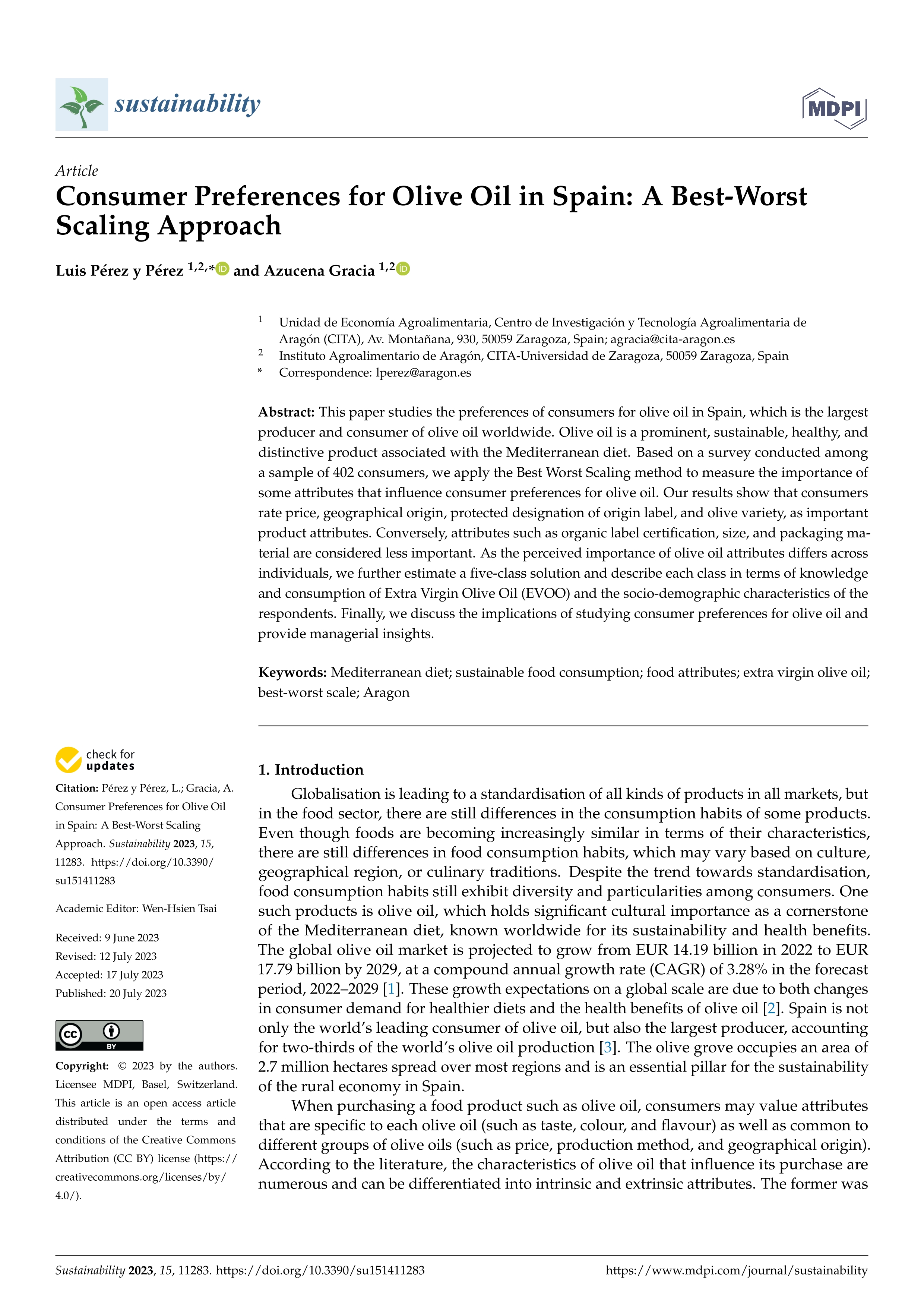 Consumer preferences for olive oil in Spain: a best-worst scaling approach