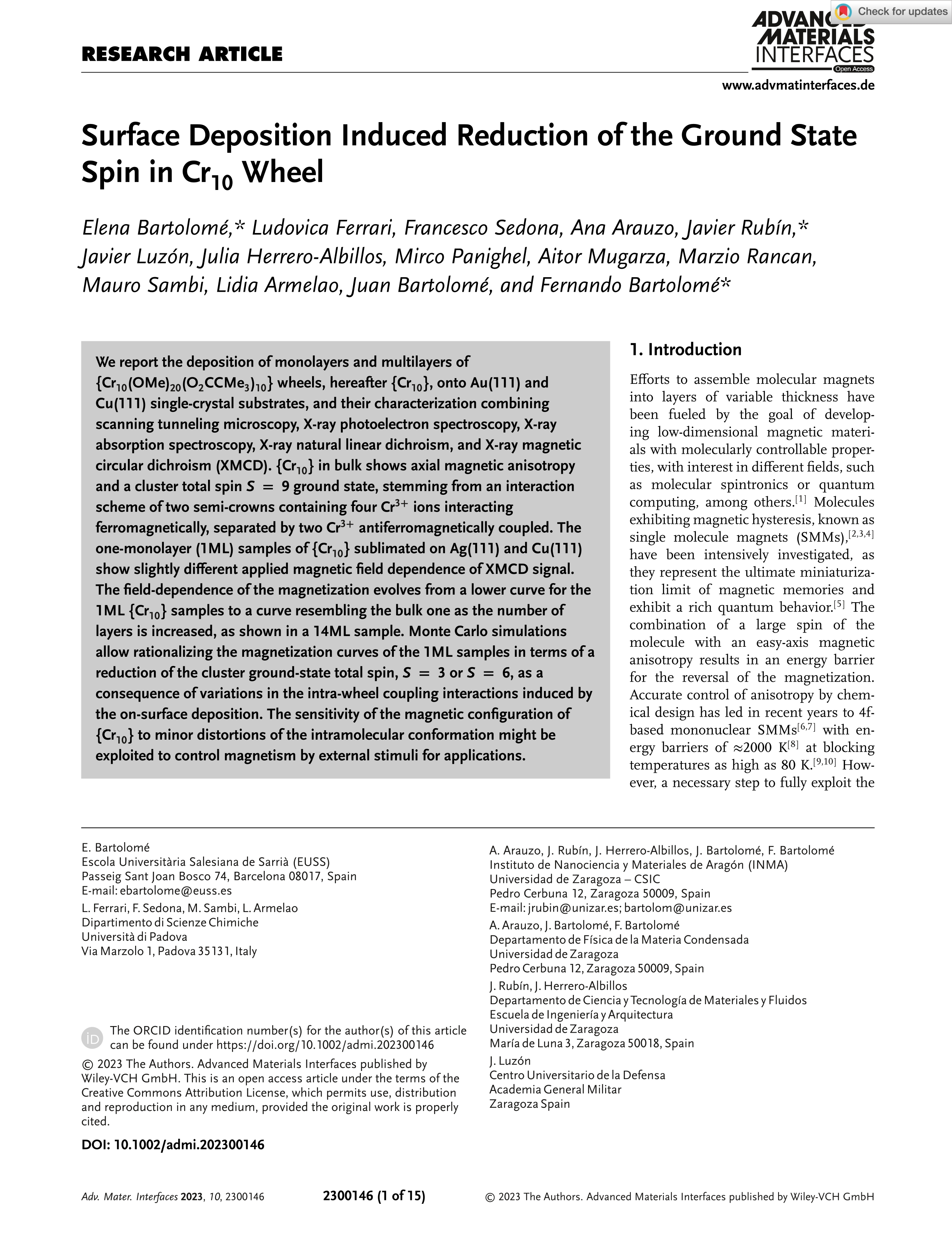 Surface Deposition Induced Reduction of the Ground State Spin in Cr10 Wheel