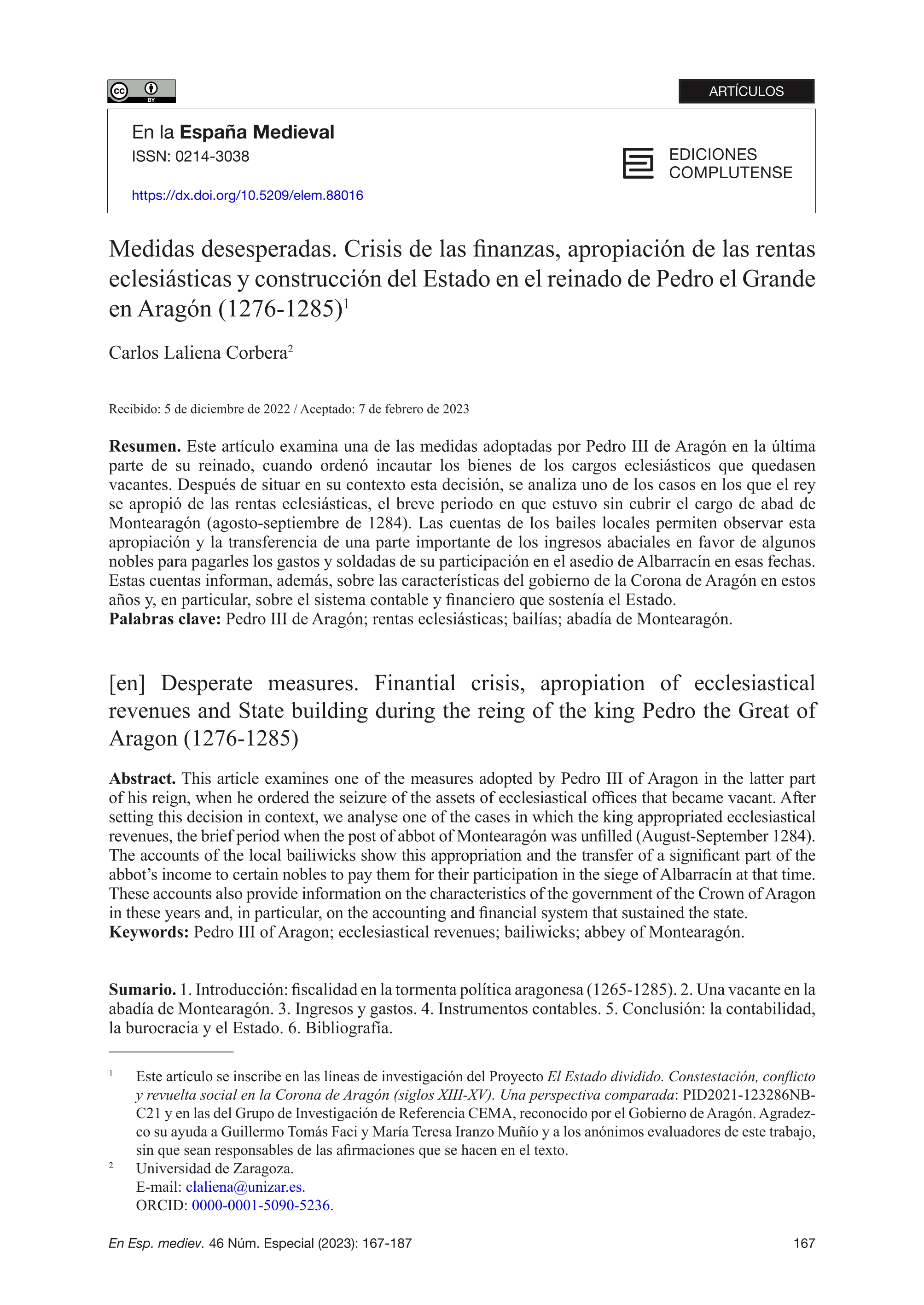 Medidas desesperadas. Crisis de las finanzas, apropiación de las rentas eclesiásticas y construcción del Estado en el reinado de Pedro el Grande en Aragón (1276-1285)