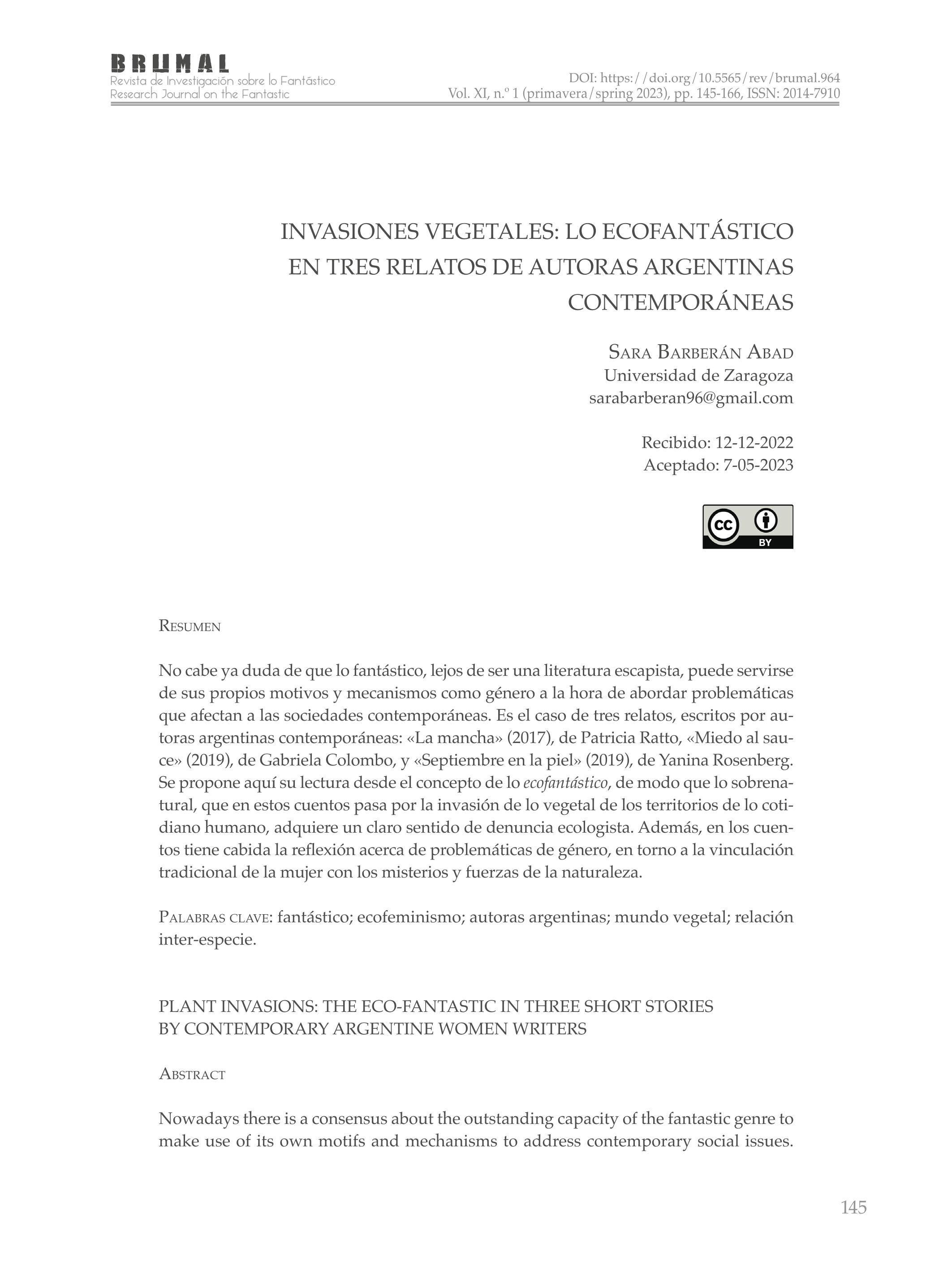 Invasiones vegetales: lo ecofantástico en tres relatos de autoras argentinas contemporáneas