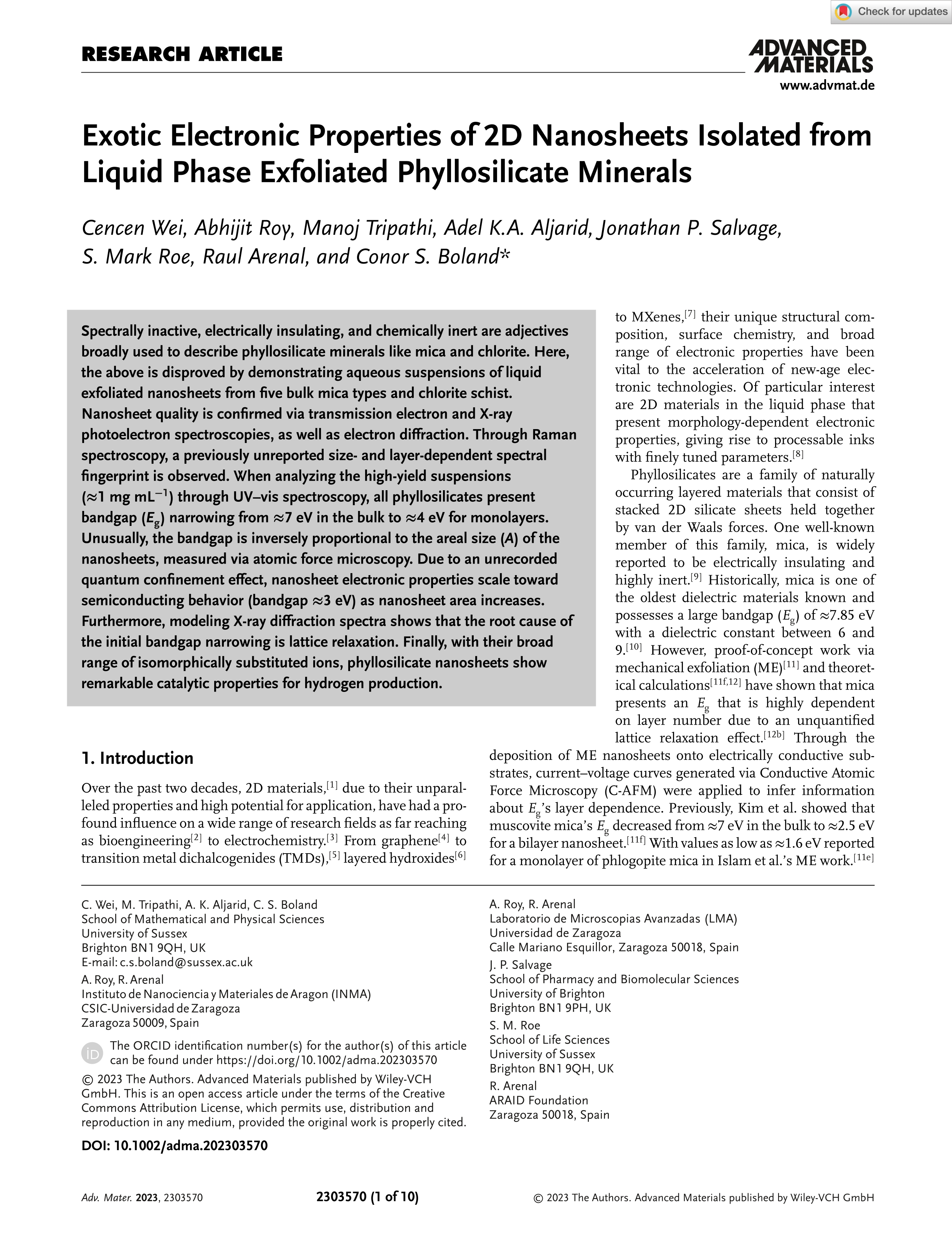 Exotic Electronic Properties of 2D Nanosheets Isolated from Liquid Phase Exfoliated Phyllosilicate Minerals