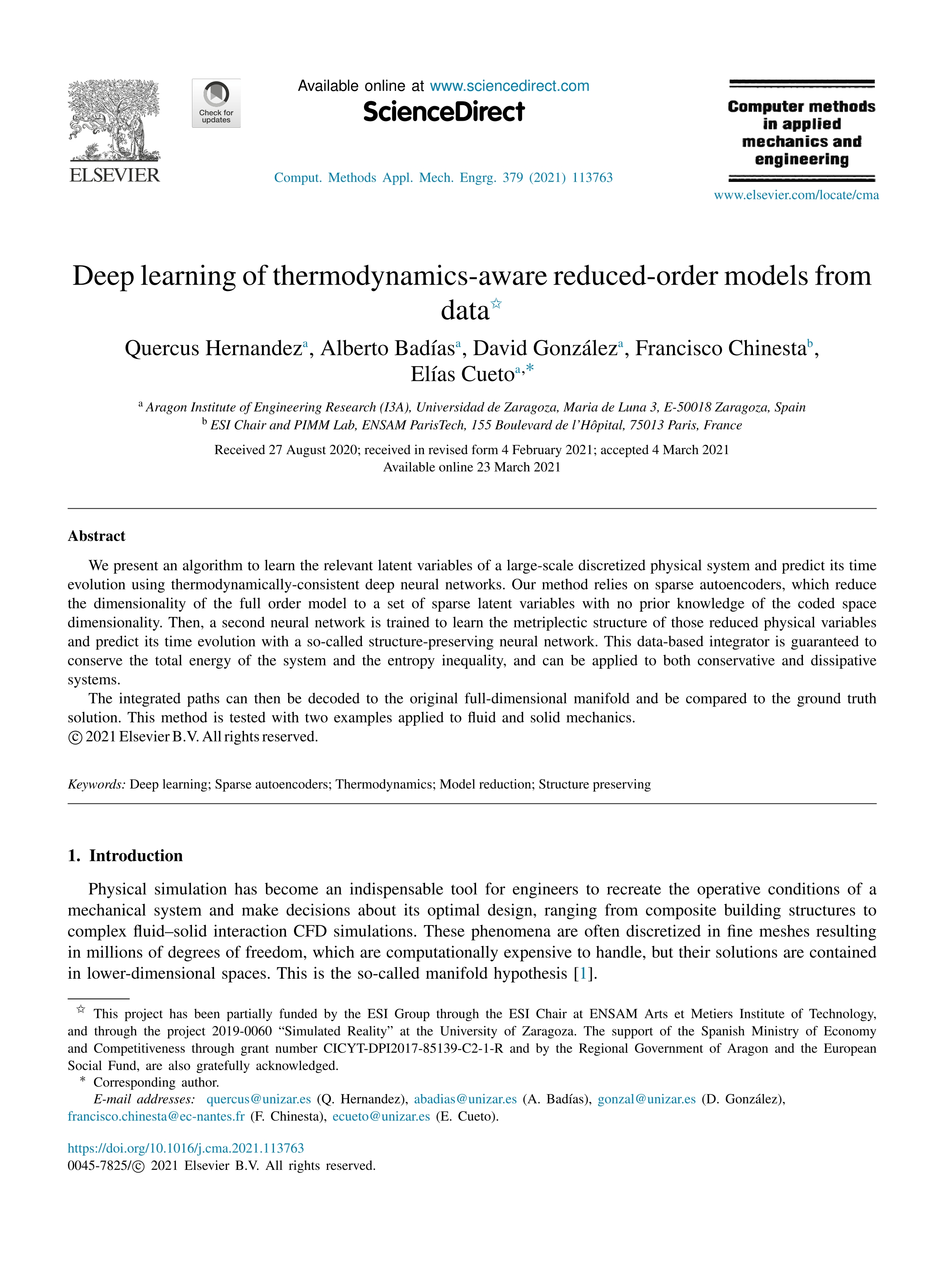 Deep learning of thermodynamics-aware reduced-order models from data