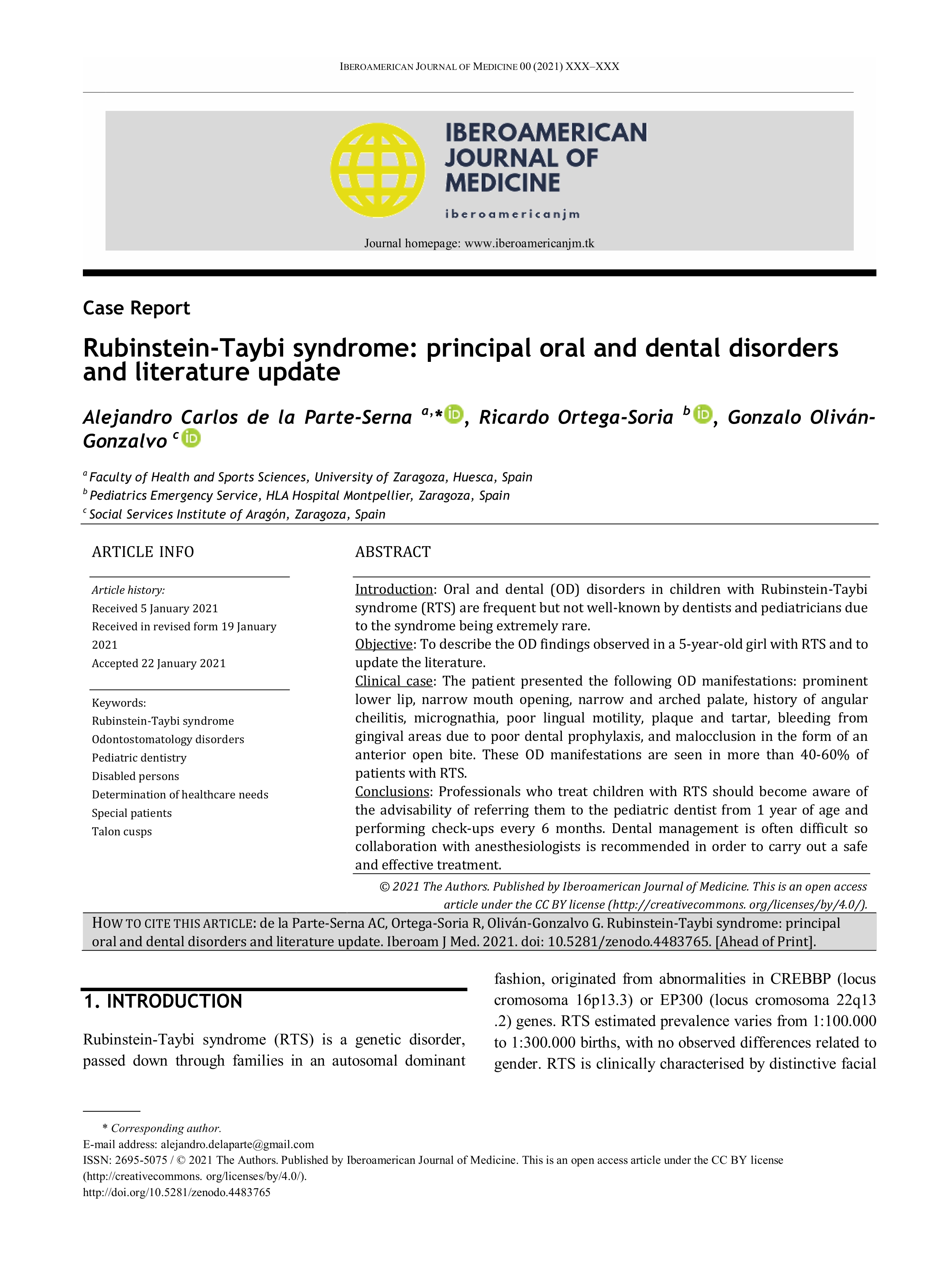 Rubinstein-Taybi syndrome: principal oral and dental disorders and literature update