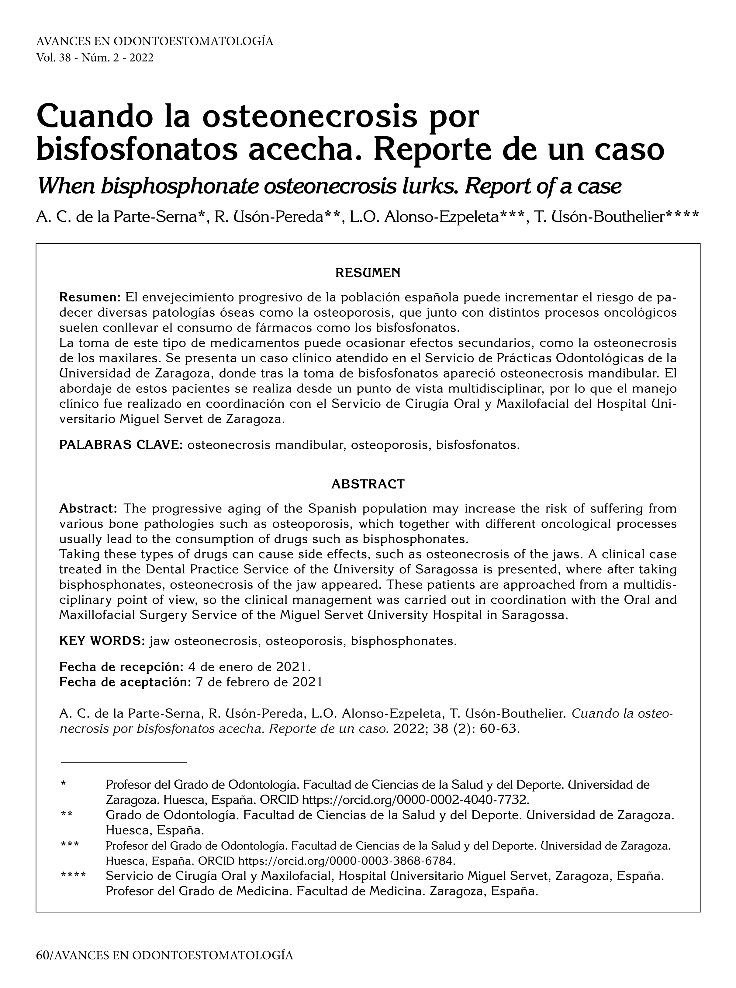 Cuando la osteonecrosis por bisfosfonatos acecha. Reporte de un caso