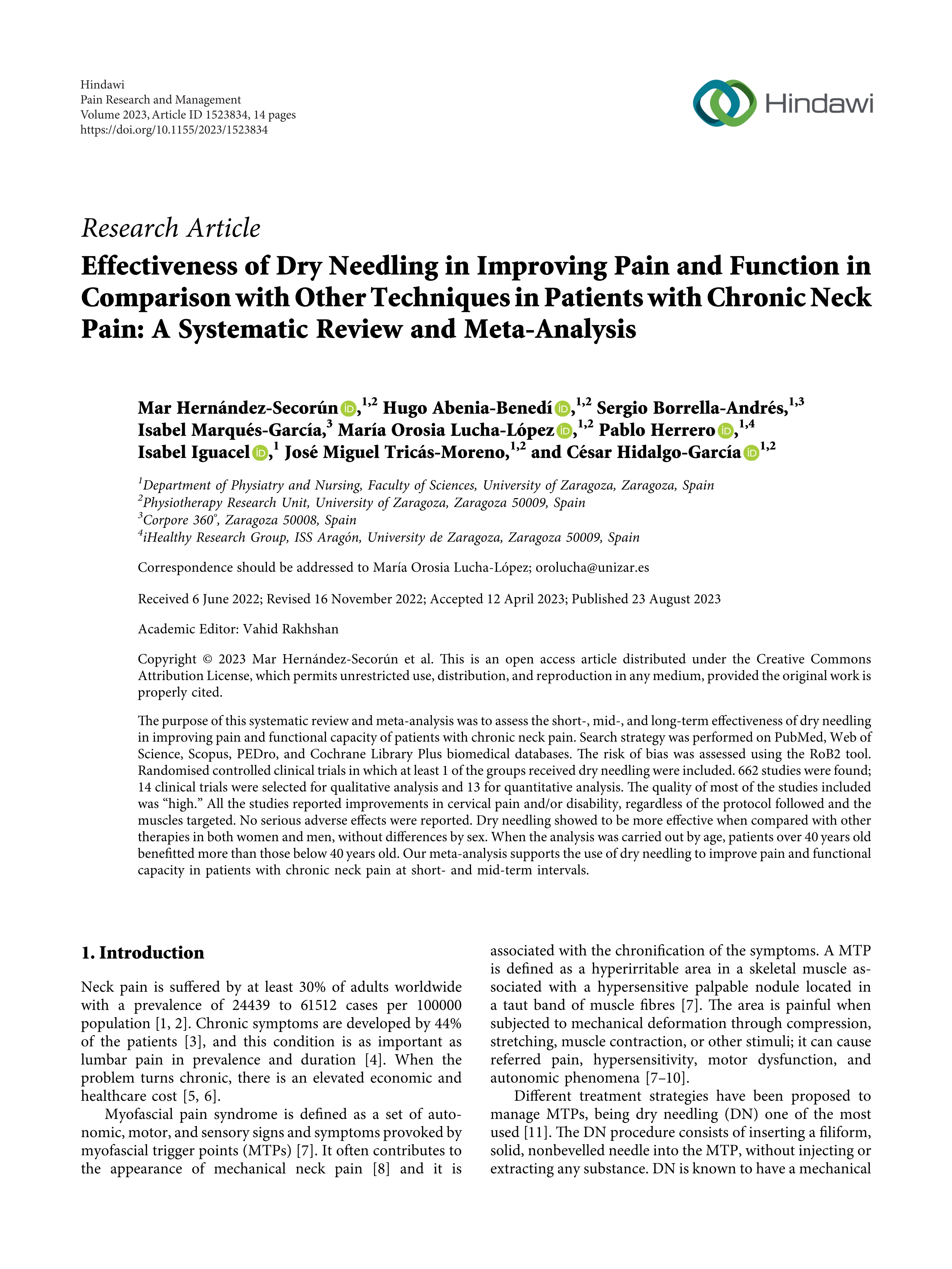 Effectiveness of dry needling in improving pain and function in comparison with other techniques in patients with chronic neck pain: a systematic review and meta-analysis