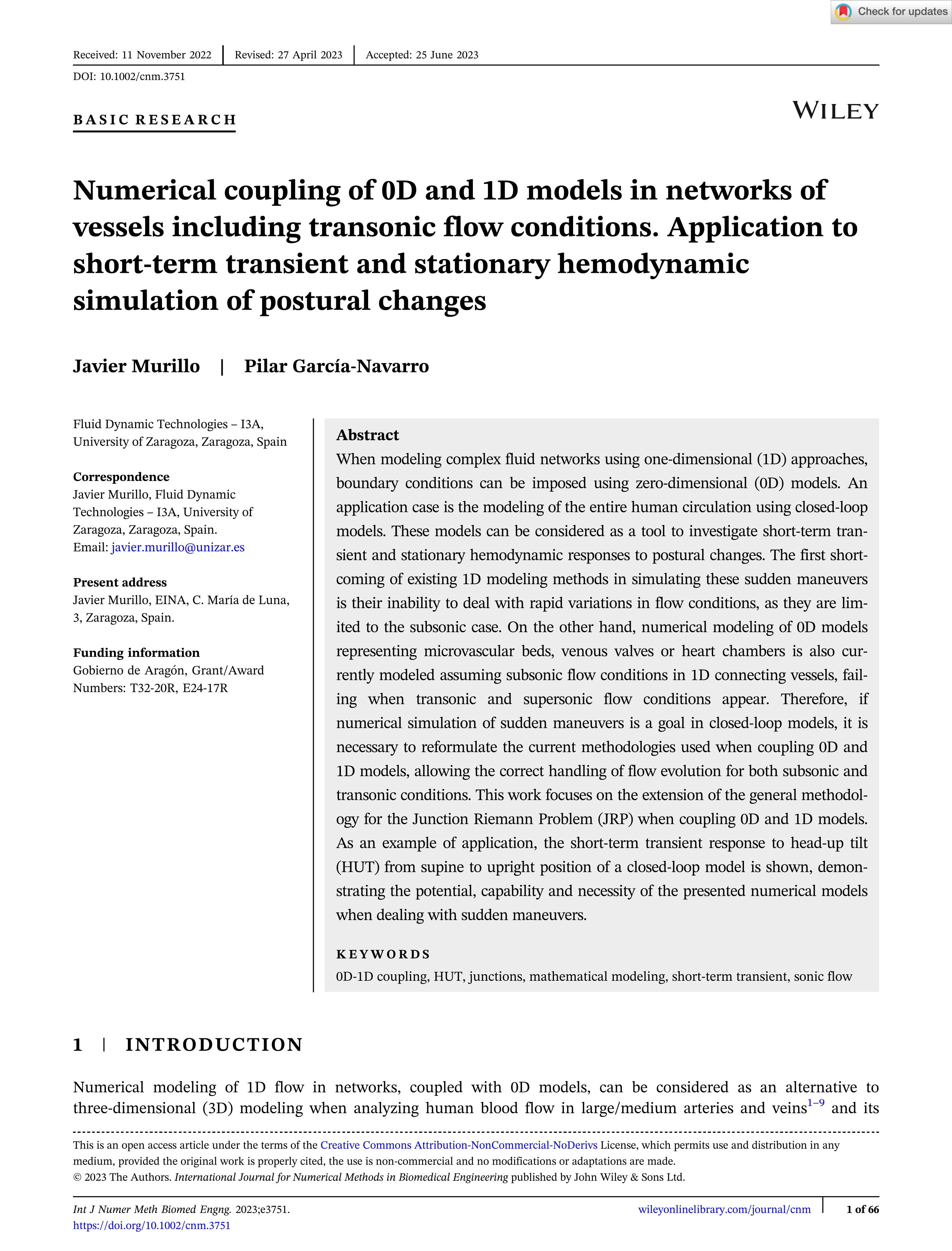 Numerical coupling of 0D and 1D models in networks of vessels including transonic flow conditions. Application to short-term transient and stationary hemodynamic simulation of postural changes