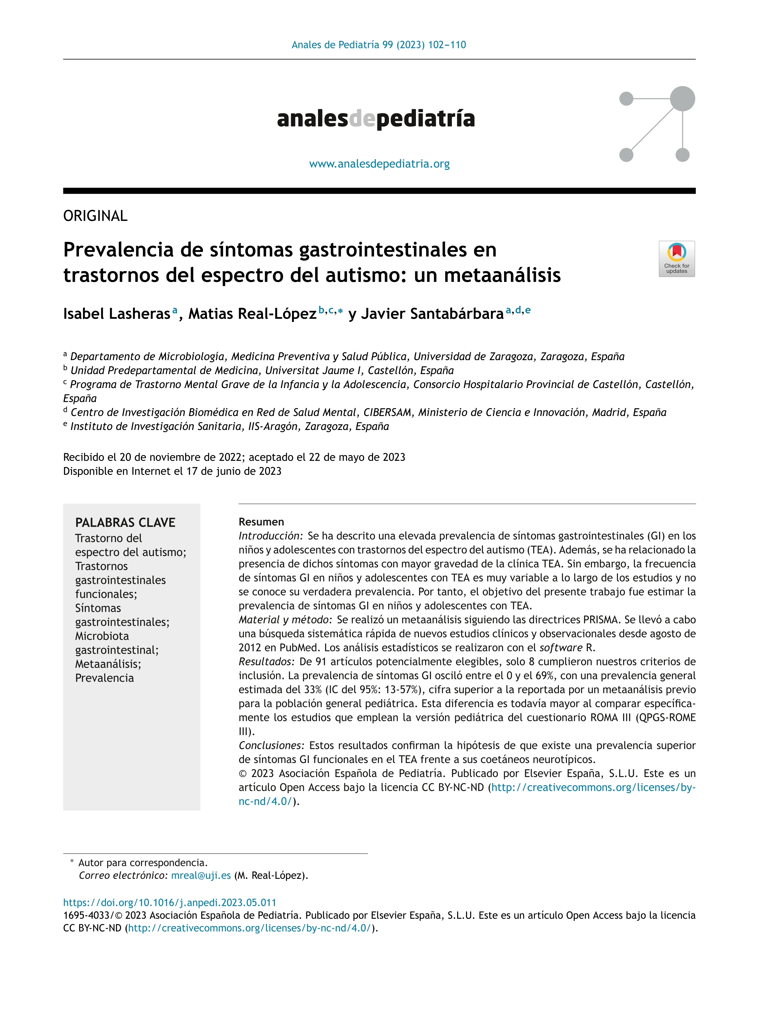 Prevalencia de síntomas gastrointestinales en trastornos del espectro del autismo: un metaanálisis