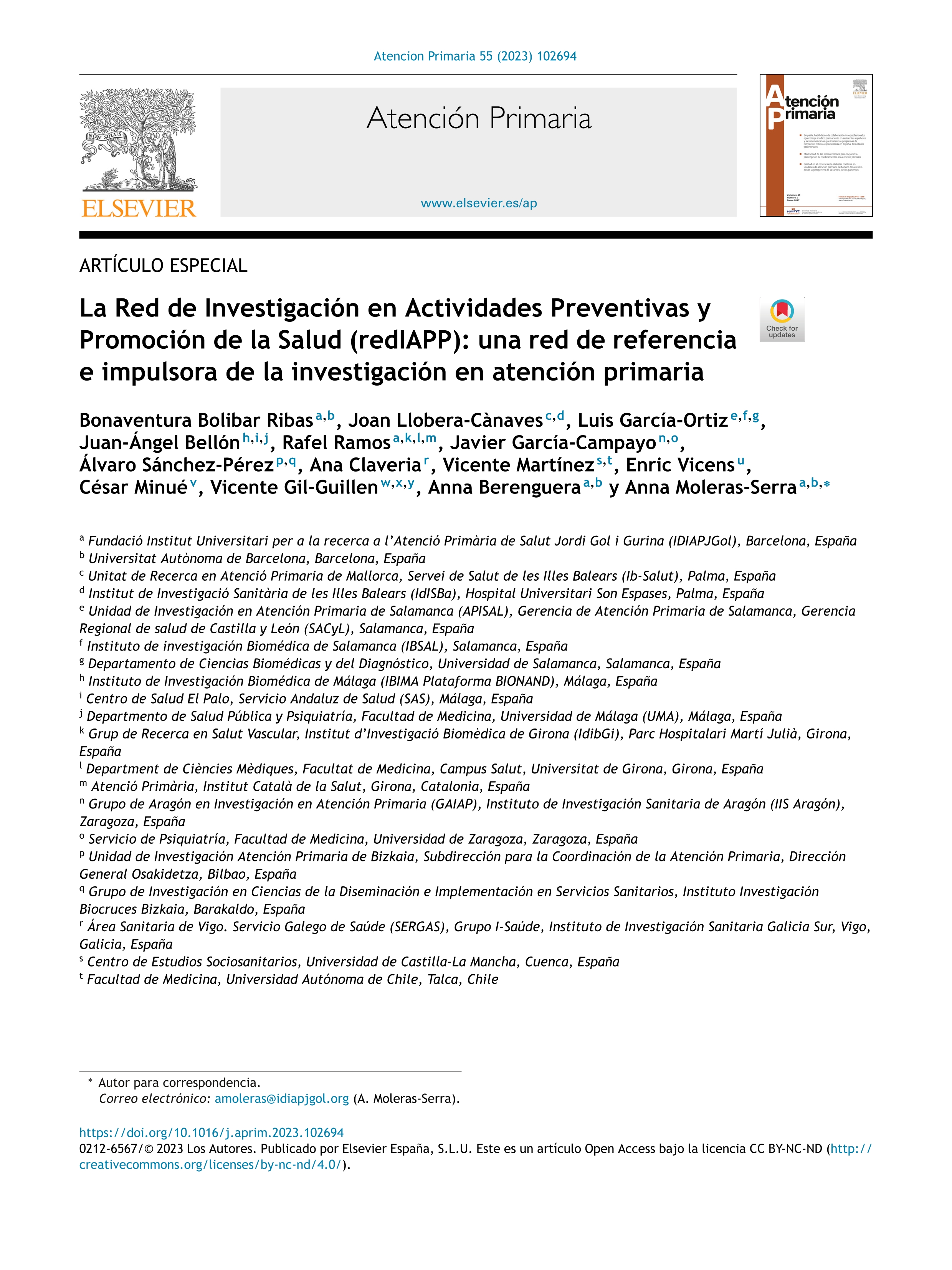 La Red de Investigación en Actividades Preventivas y Promoción de la Salud (redIAPP): una red de referencia e impulsora de la investigación en atención primaria