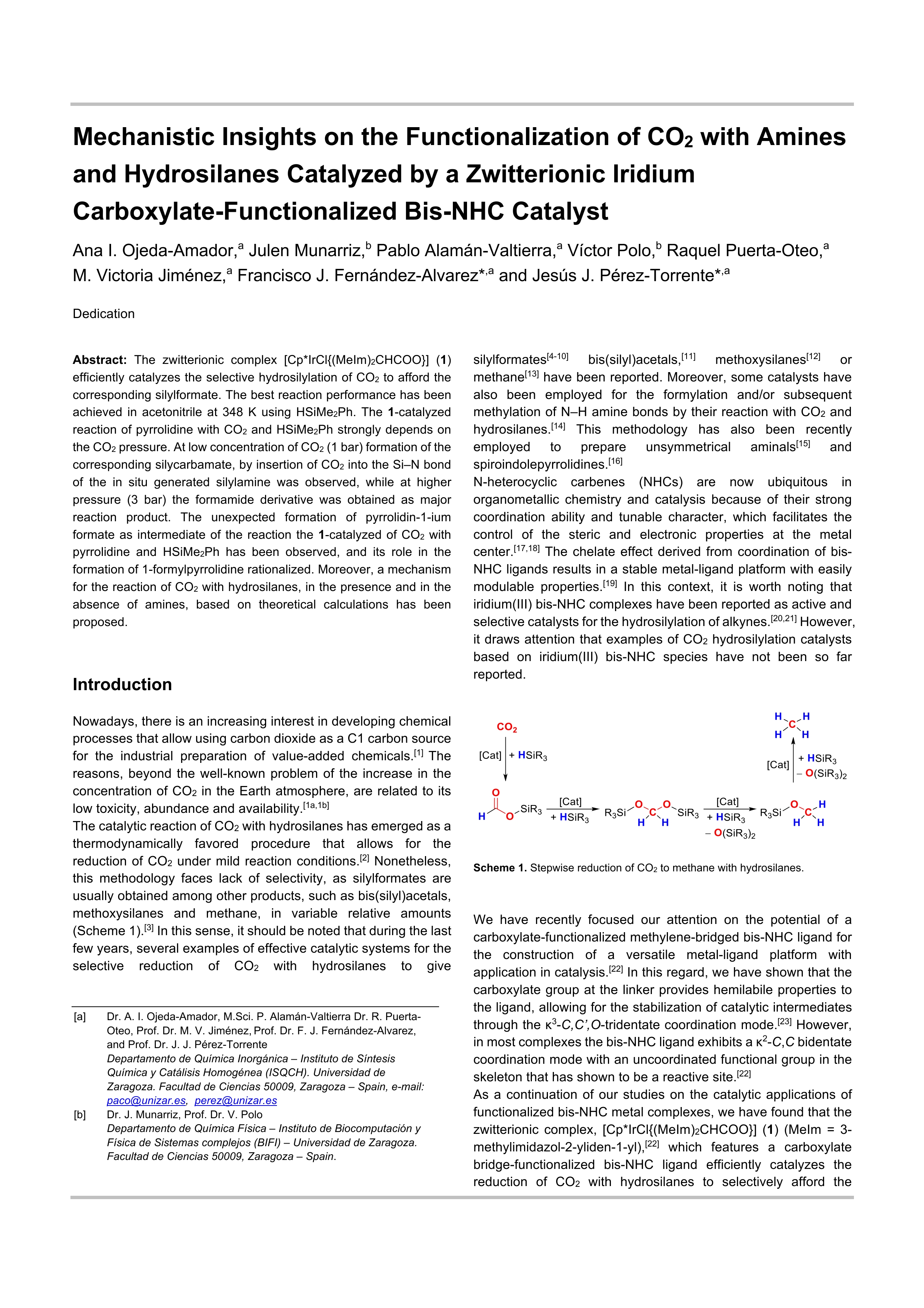 Mechanistic insights on the functionalization of CO2 with amines and hydrosilanes catalyzed by a Zwitterionic iridium carboxylate-functionalized bis-NHC catalyst