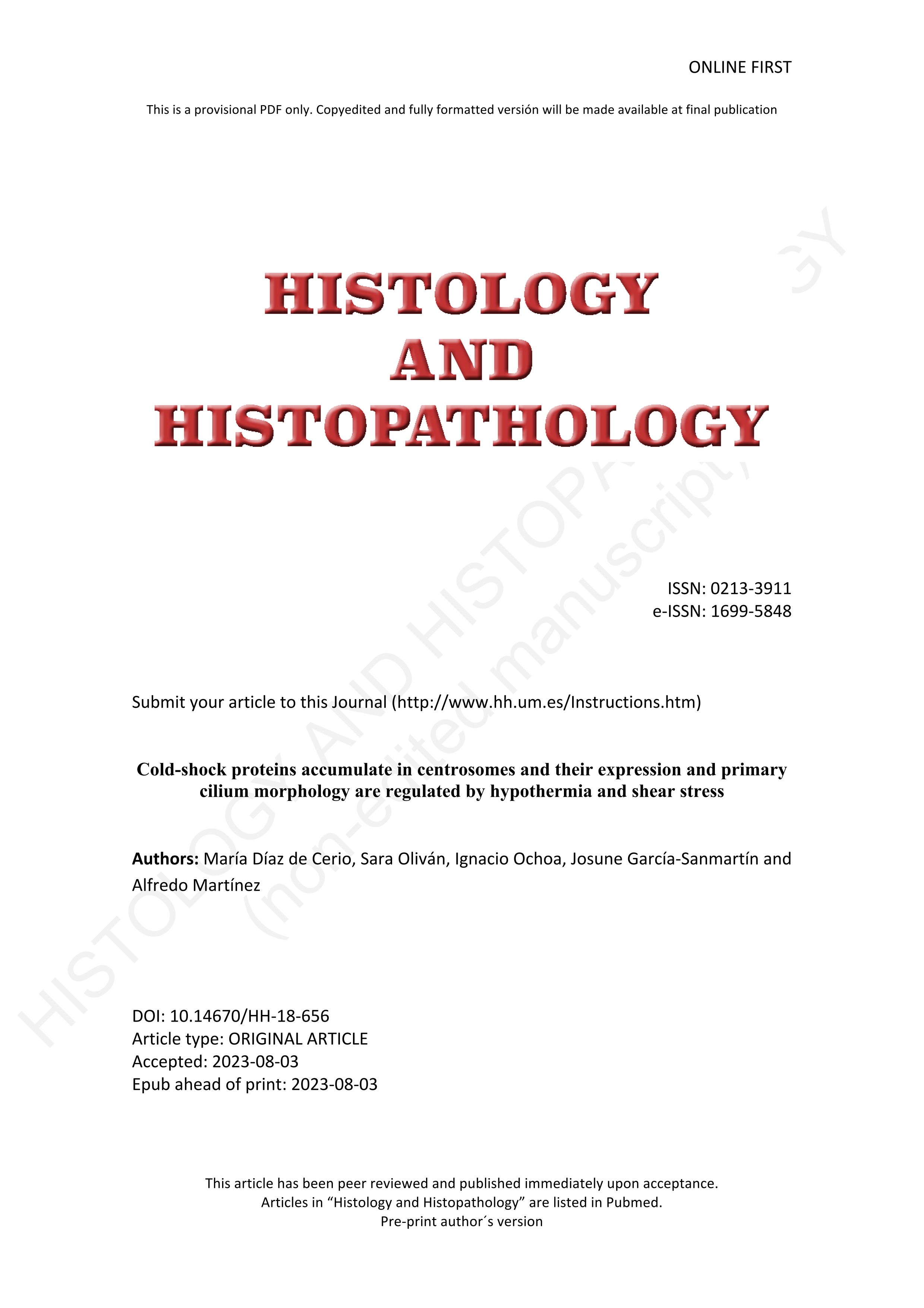Cold-shock proteins accumulate in centrosomes and their expression and primary cilium morphology are regulated by hypothermia and shear stress