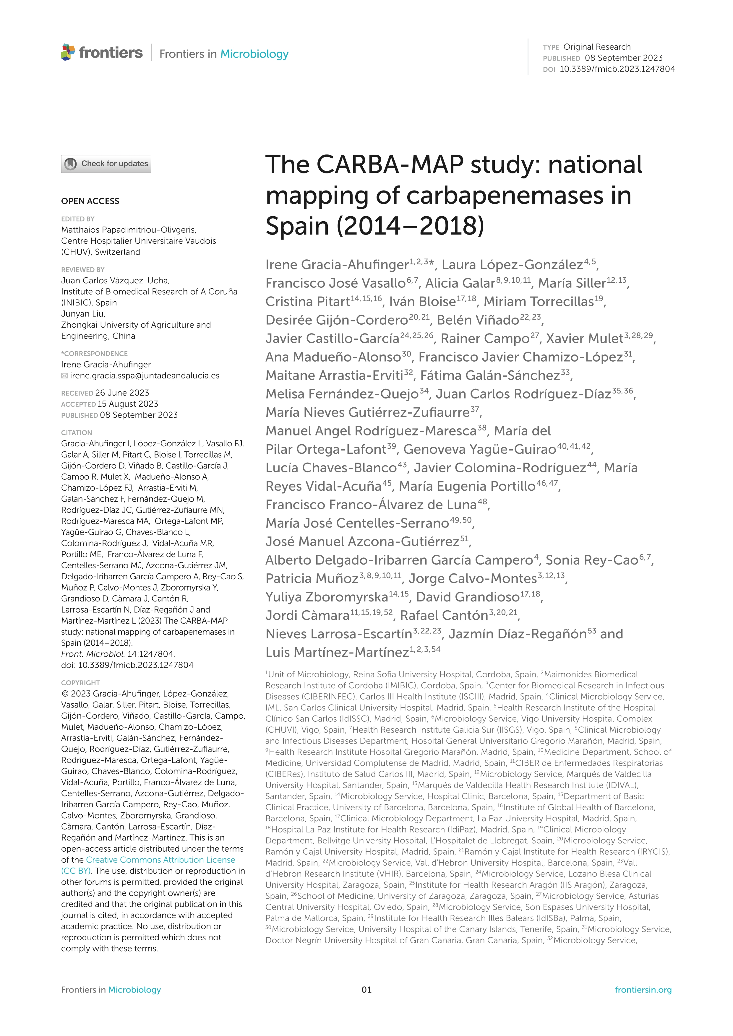 The CARBA-MAP study: national mapping of carbapenemases in Spain (2014–2018)