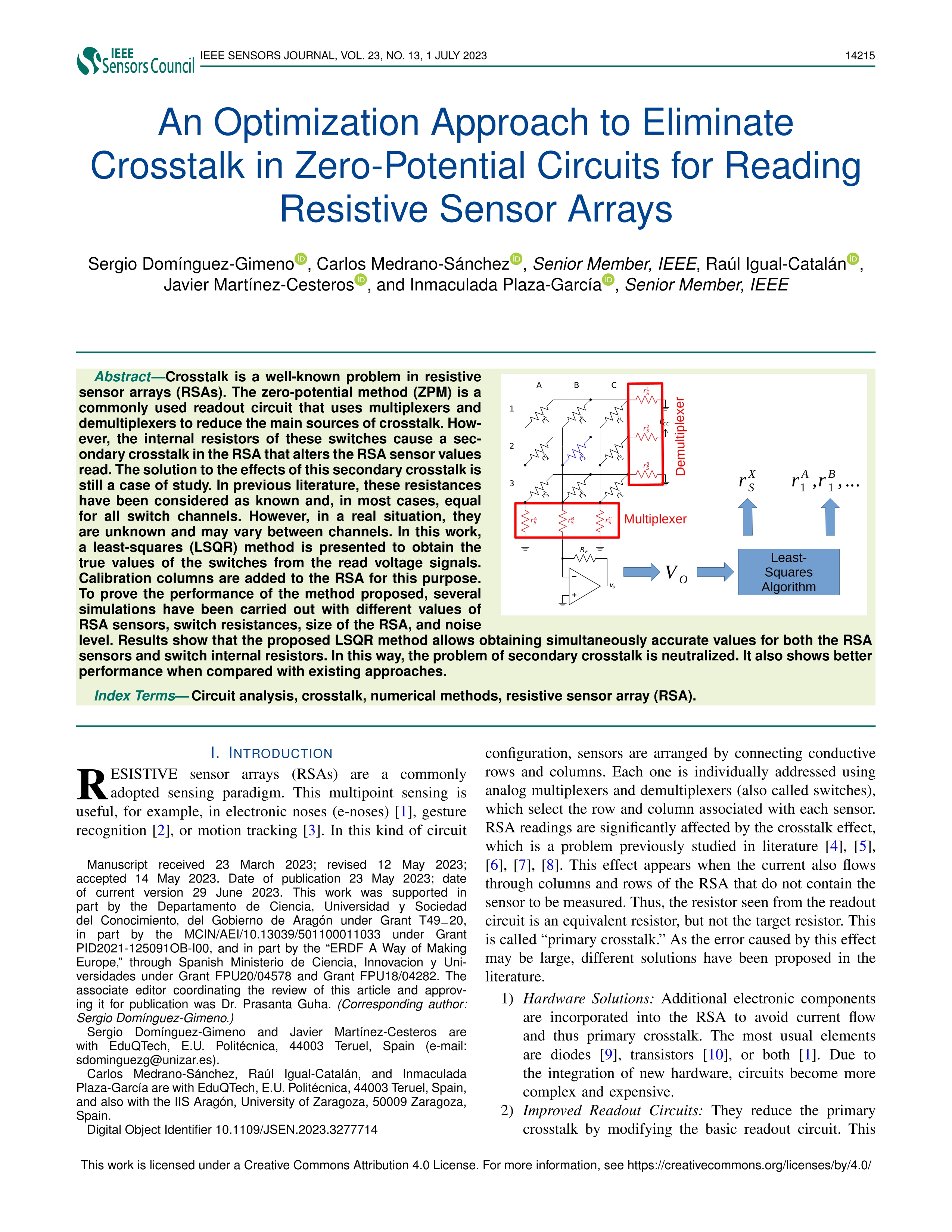 An Optimization Approach to Eliminate Crosstalk in Zero-Potential Circuits for Reading Resistive Sensor Arrays