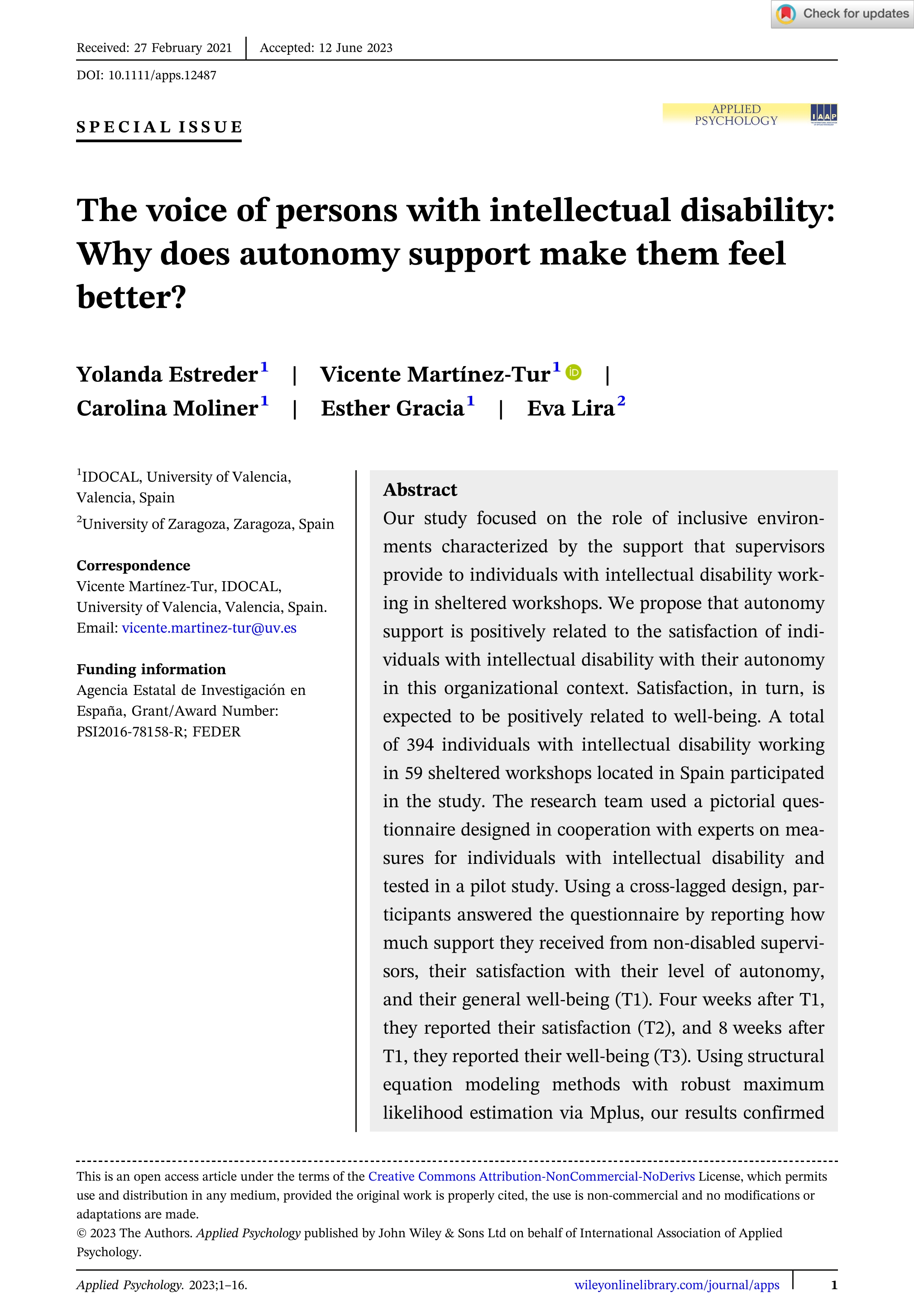 The voice of persons with intellectual disability: Why does autonomy support make them feel better?