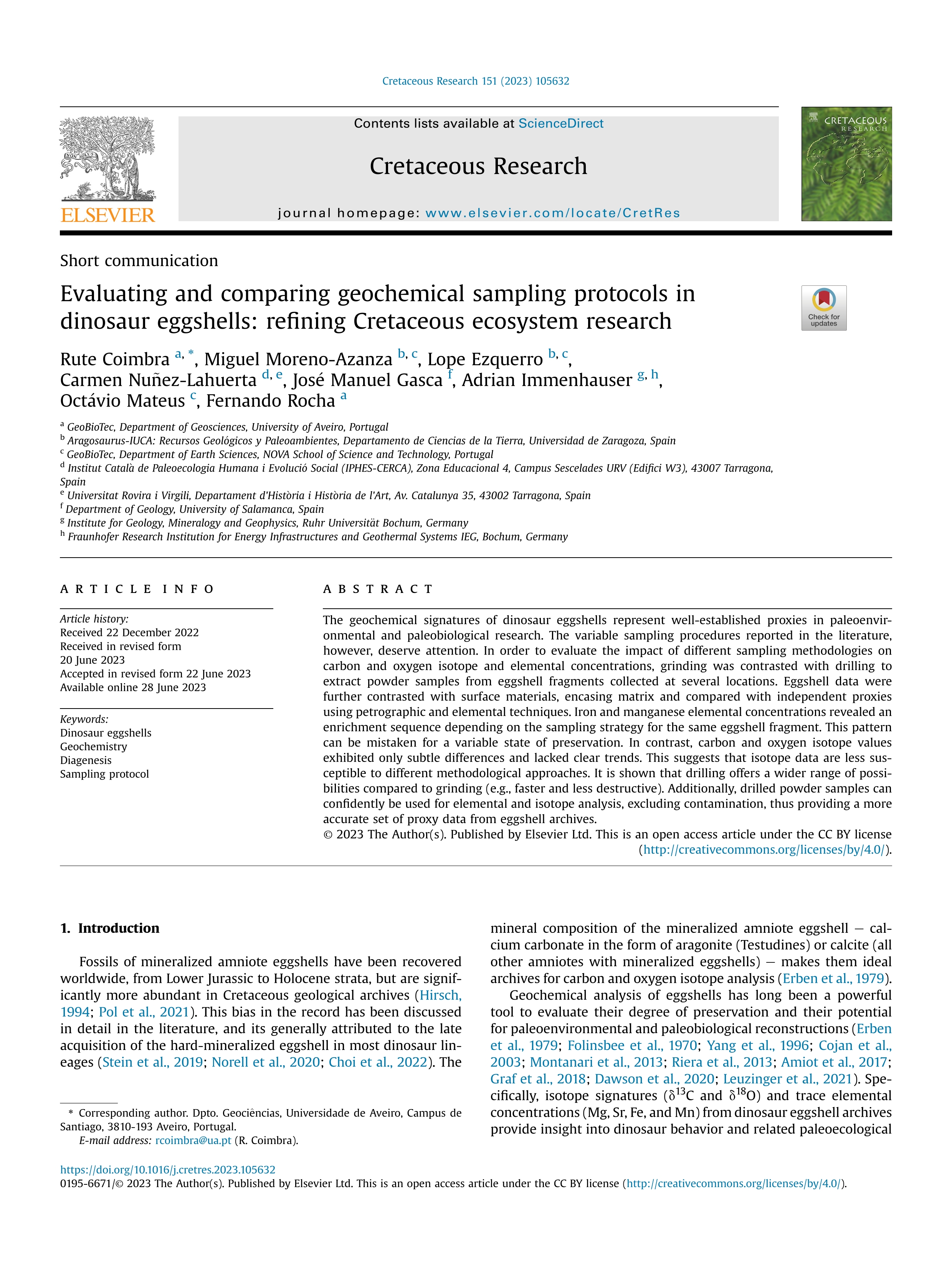 Evaluating and comparing geochemical sampling protocols in dinosaur eggshells: refining Cretaceous ecosystem research