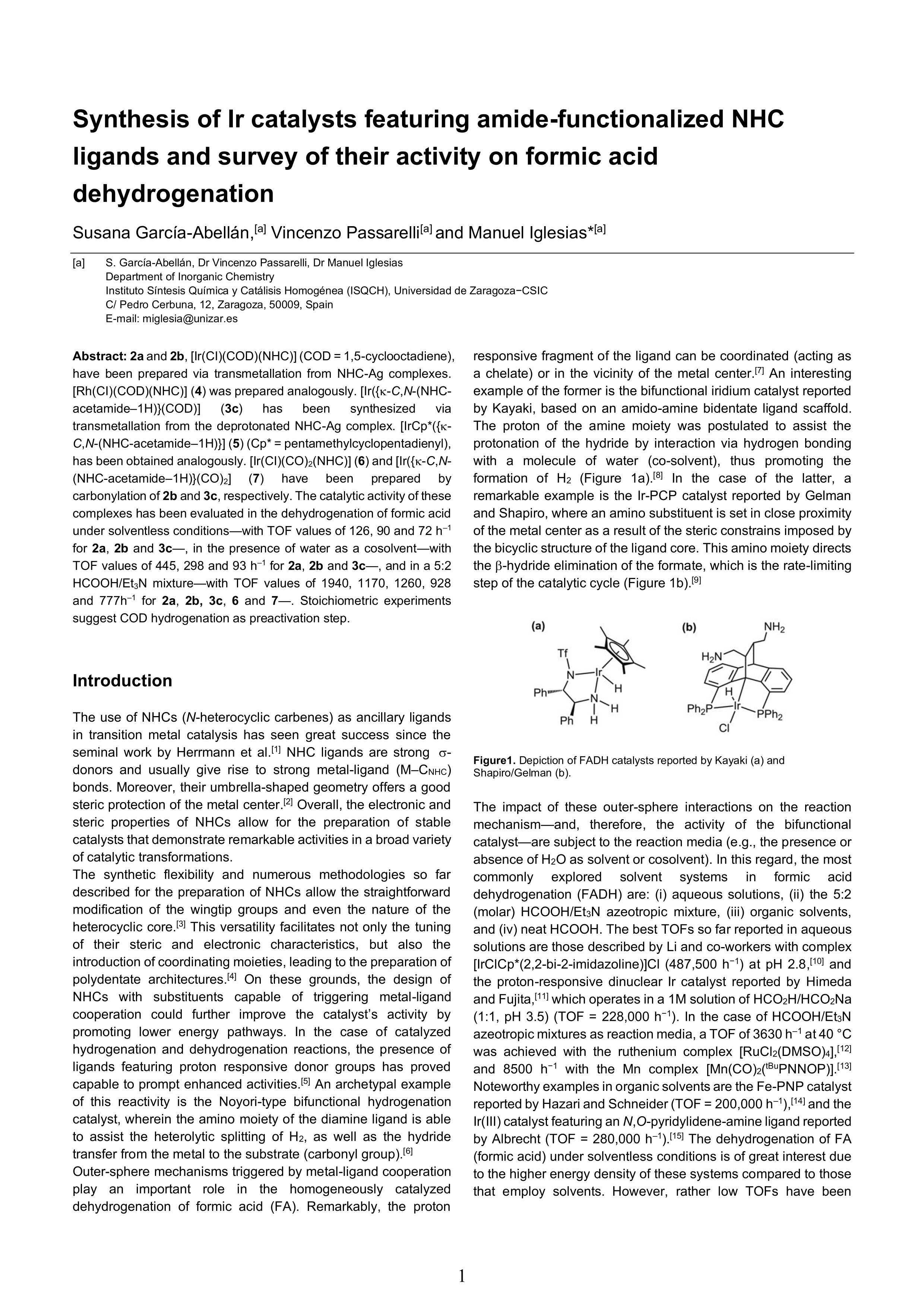 Synthesis of Ir Catalysts Featuring Amide-functionalized NHC Ligands and Survey of their Activity on Formic Acid Dehydrogenation