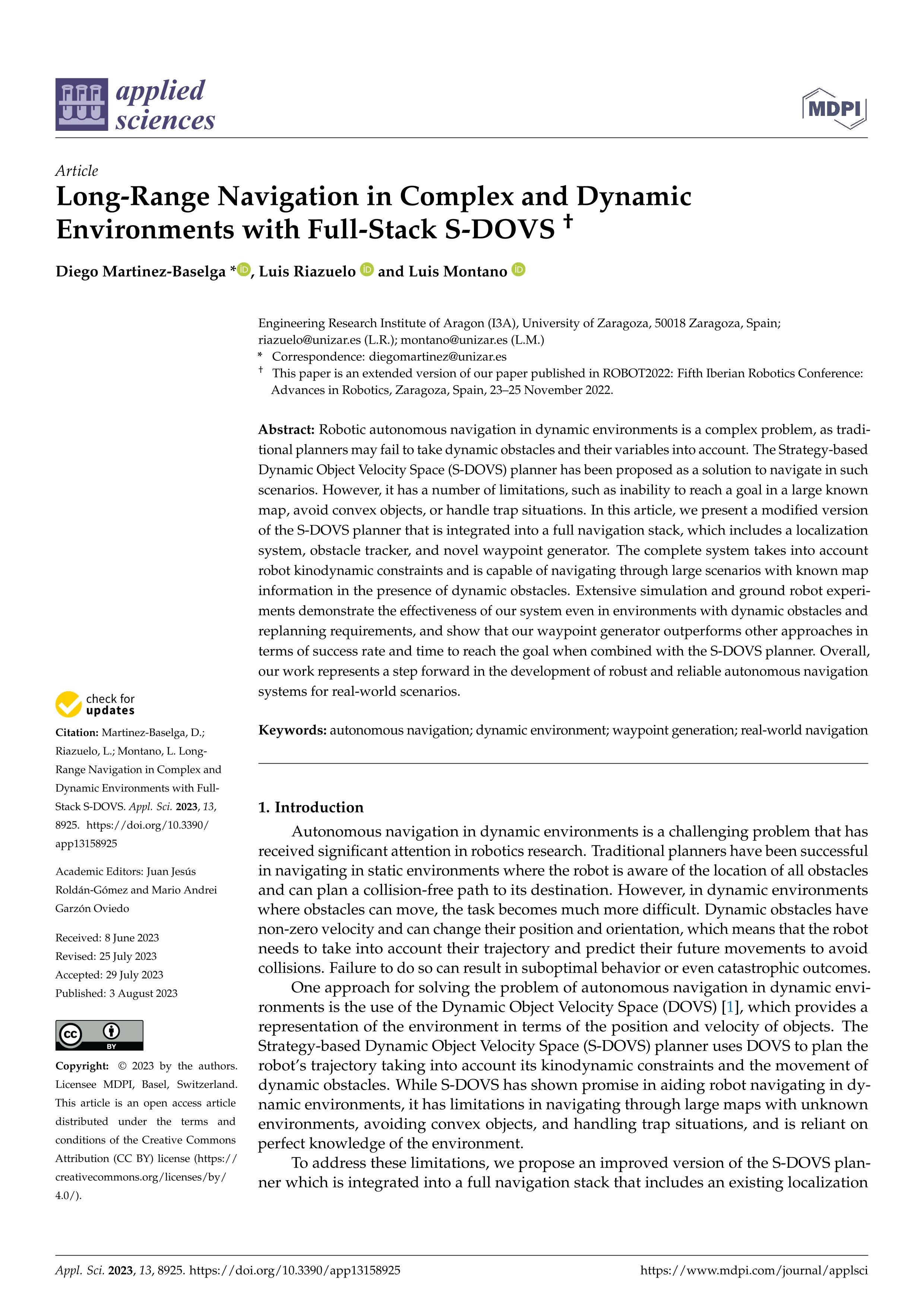 Long-range navigation in complex and dynamic environments with Full-Stack S-DOVS