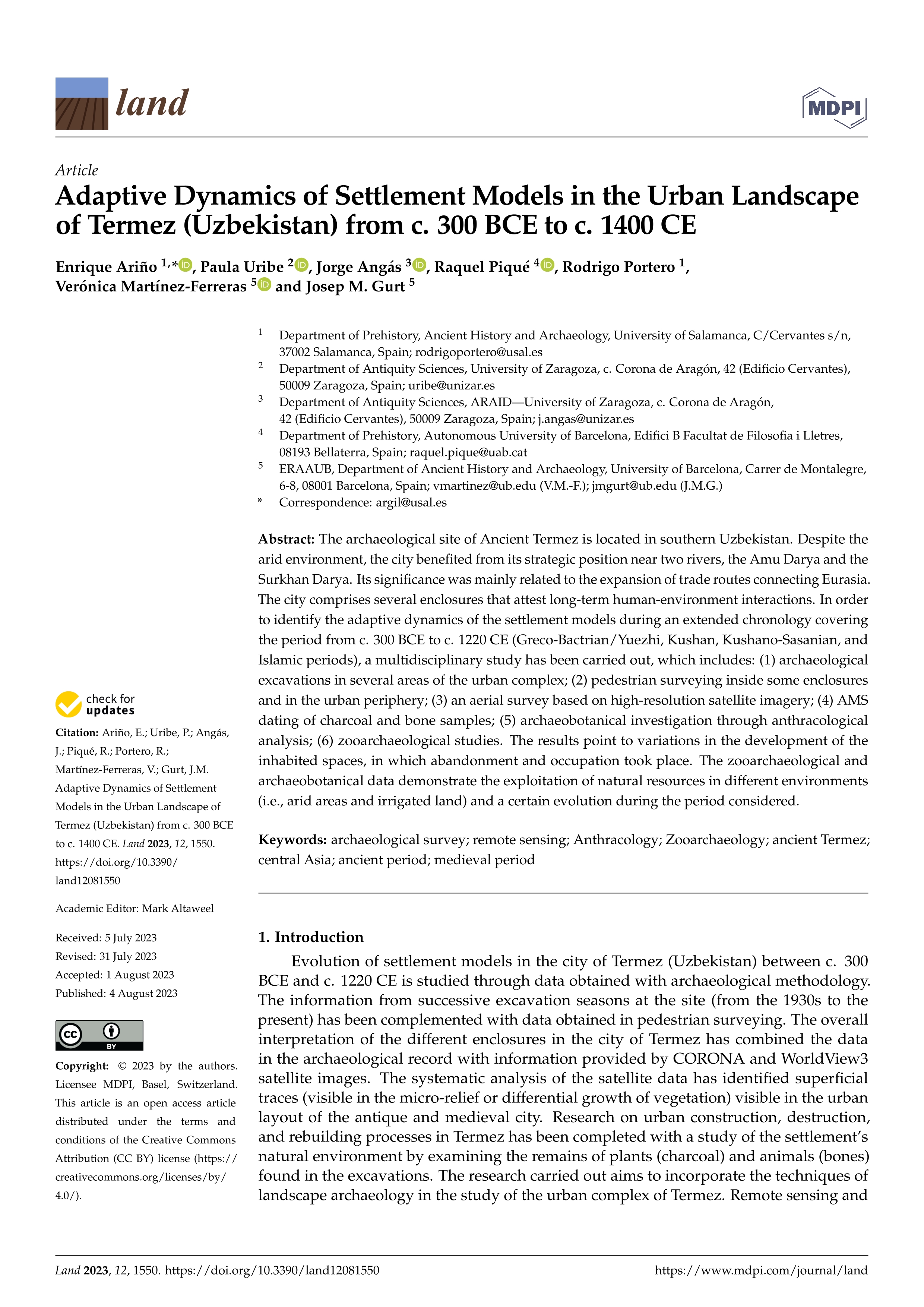 Adaptive Dynamics of Settlement Models in the Urban Landscape of Termez (Uzbekistan) from c. 300 BCE to c. 1400 CE