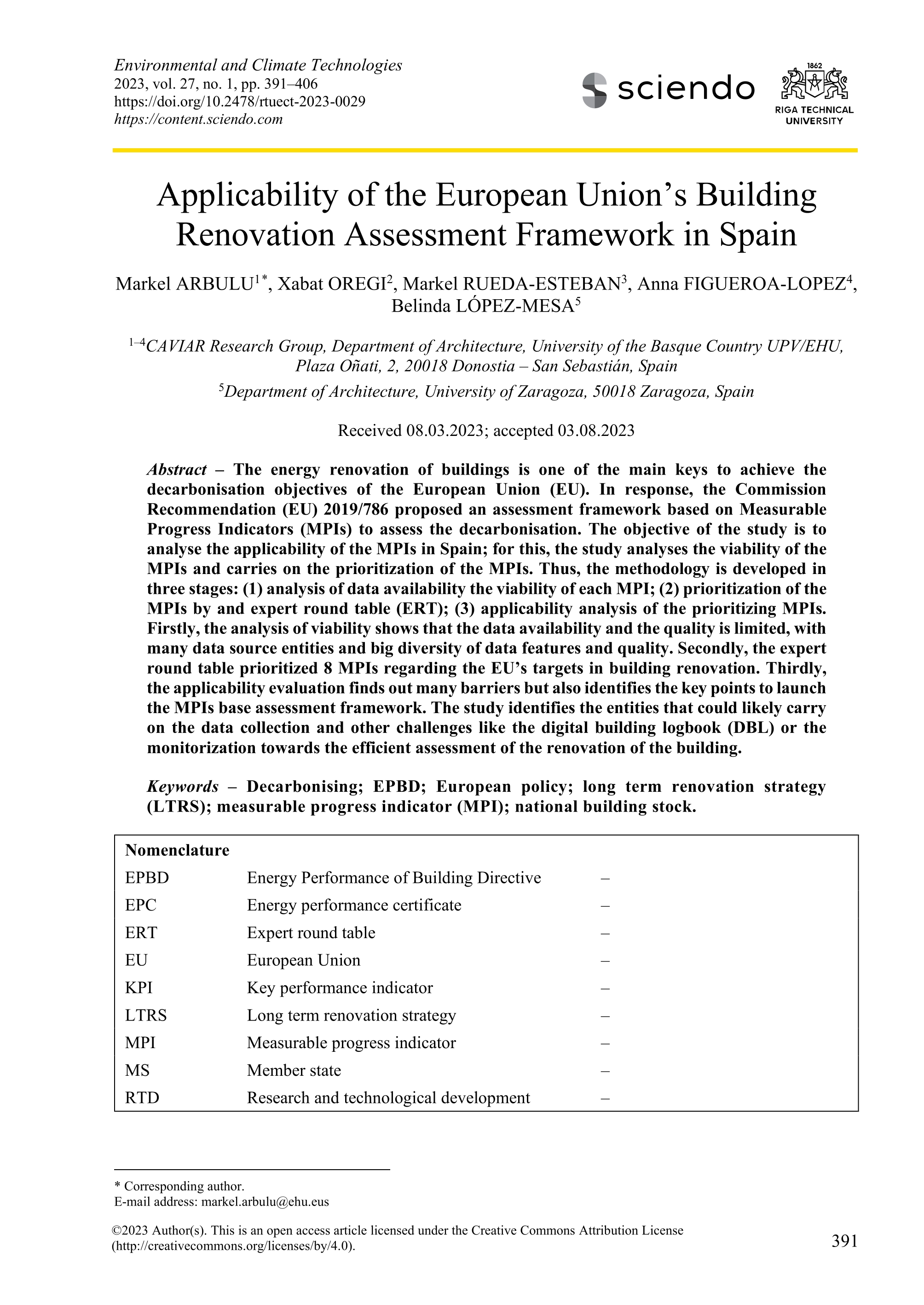 Applicability of the European Union’s building renovation assessment framework in Spain