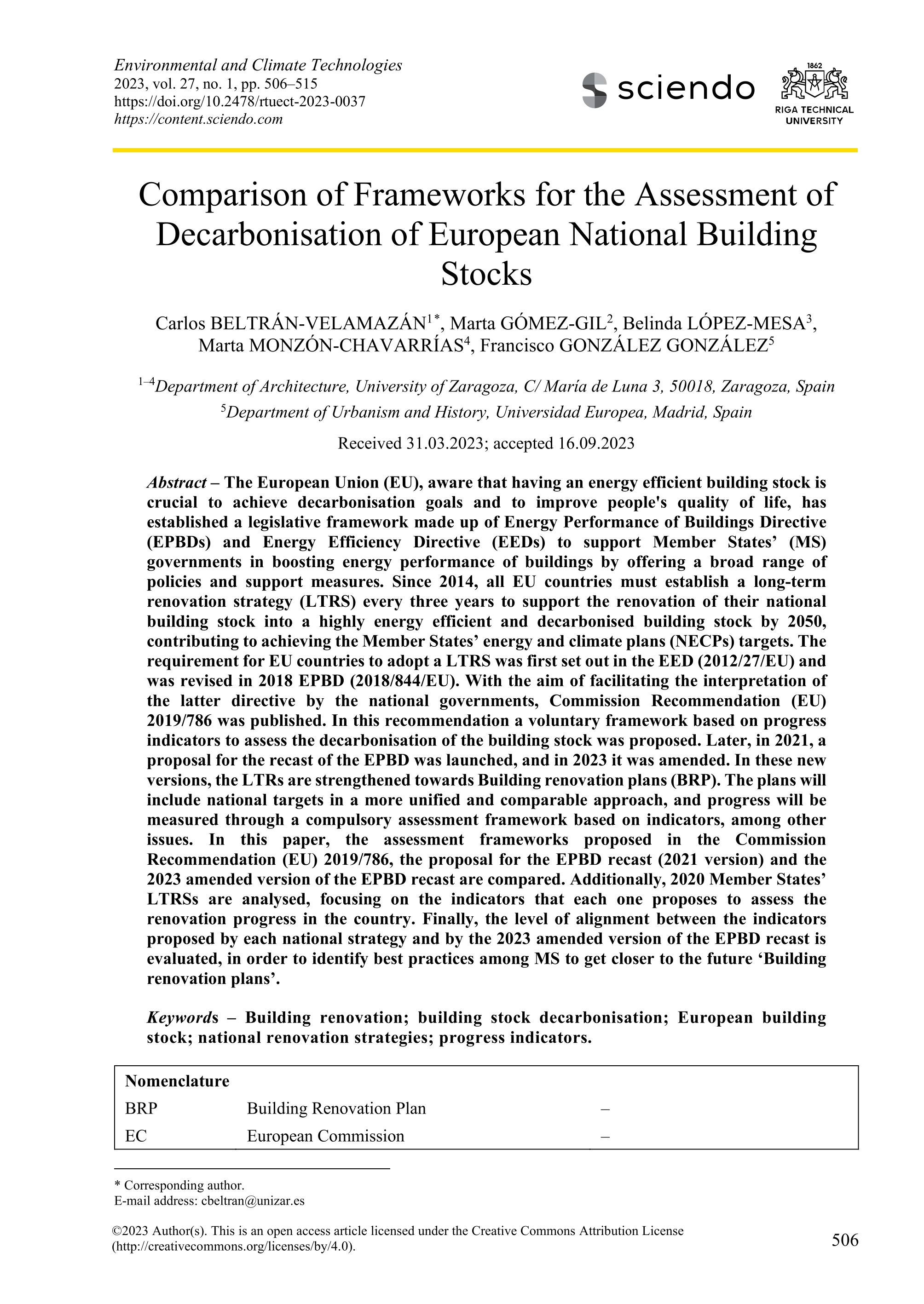 Comparison of Frameworks for the Assessment of Decarbonisation of European National Building Stocks