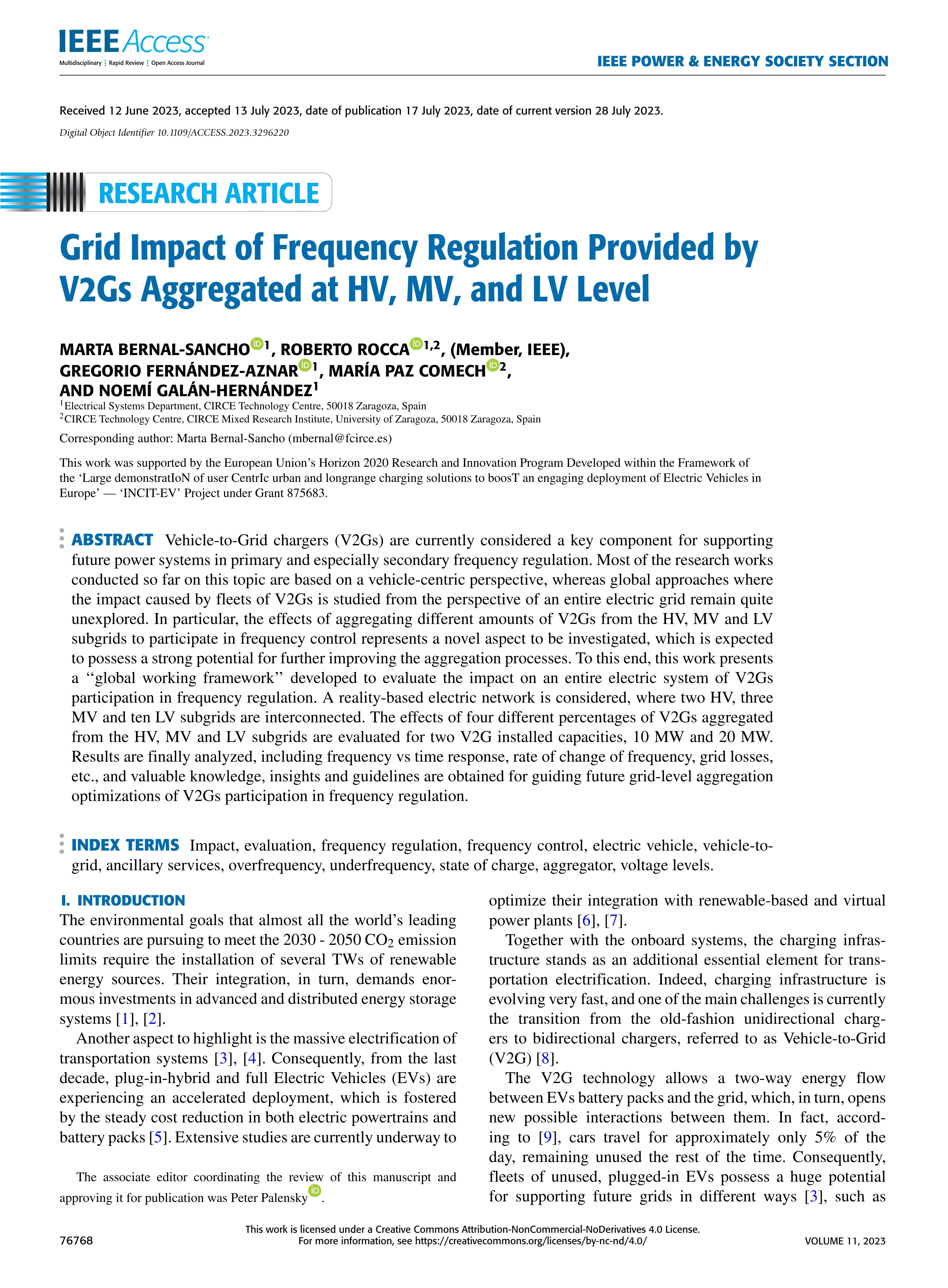 Grid impact of frequency regulation provided by V2Gs aggregated at HV, MV, and LV level