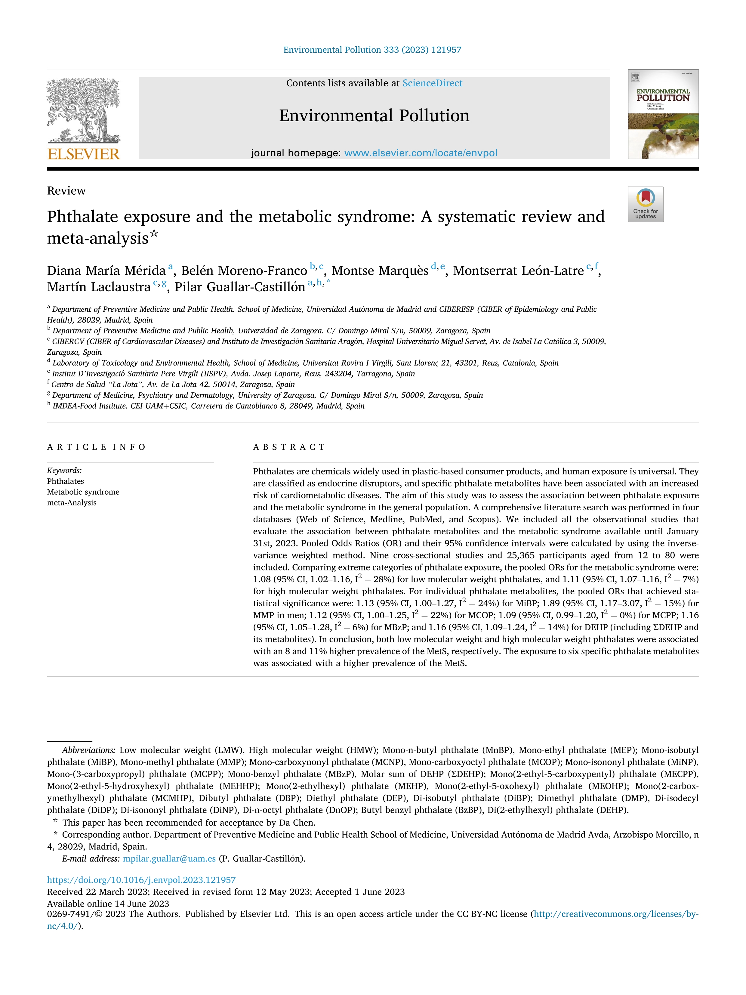 Phthalate exposure and the metabolic syndrome: A systematic review and meta-analysis