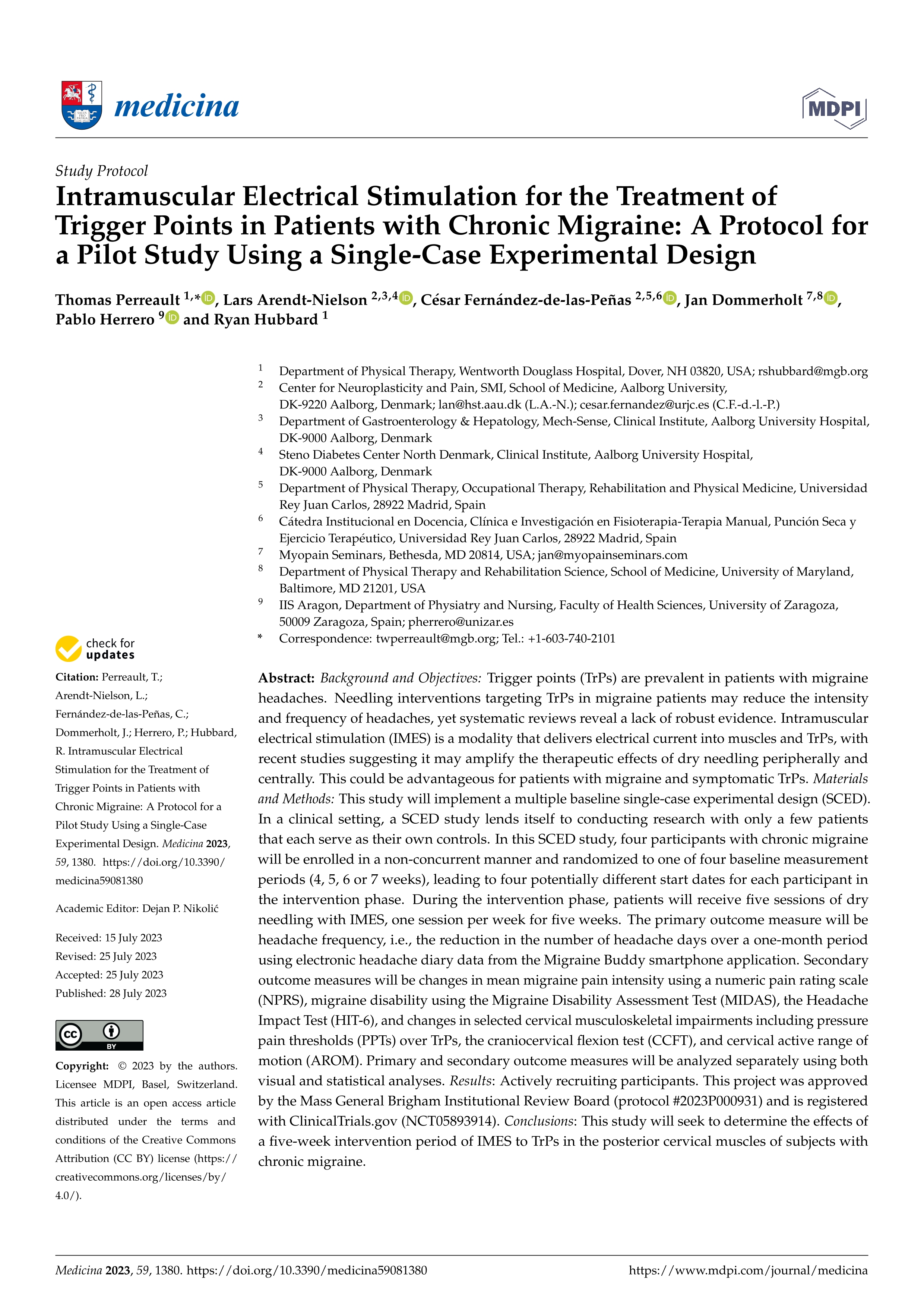 Intramuscular Electrical Stimulation for the Treatment of Trigger Points in Patients with Chronic Migraine: A Protocol for a Pilot Study Using a Single-Case Experimental Design