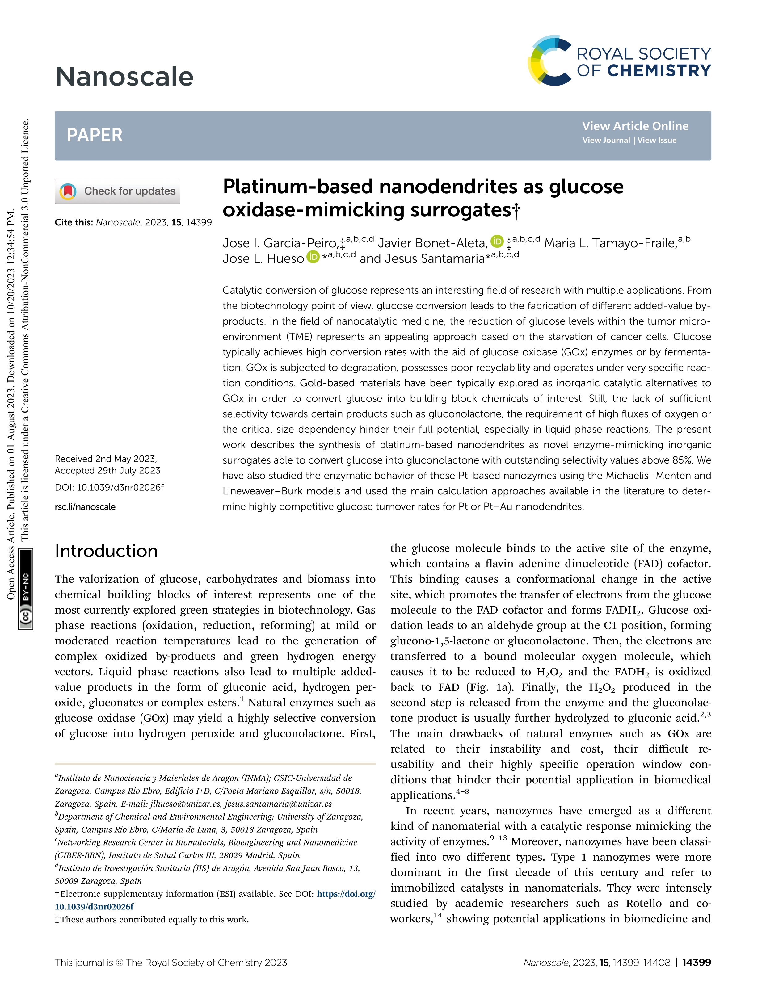 Platinum-based nanodendrites as glucose oxidase-mimicking surrogates