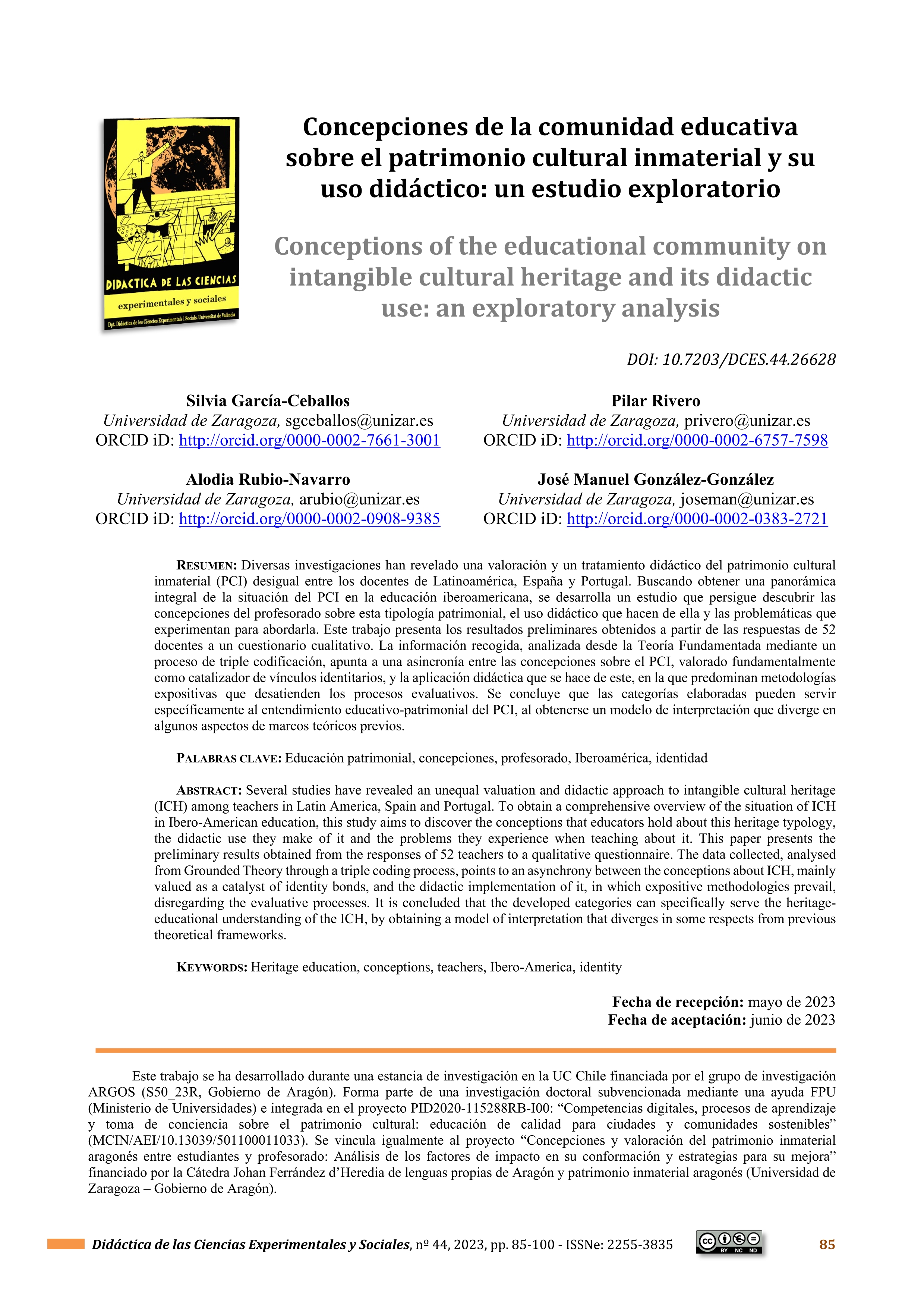 Concepciones de la comunidad educativa sobre el patrimonio cultural inmaterial y su uso didáctico: un estudio exploratorio