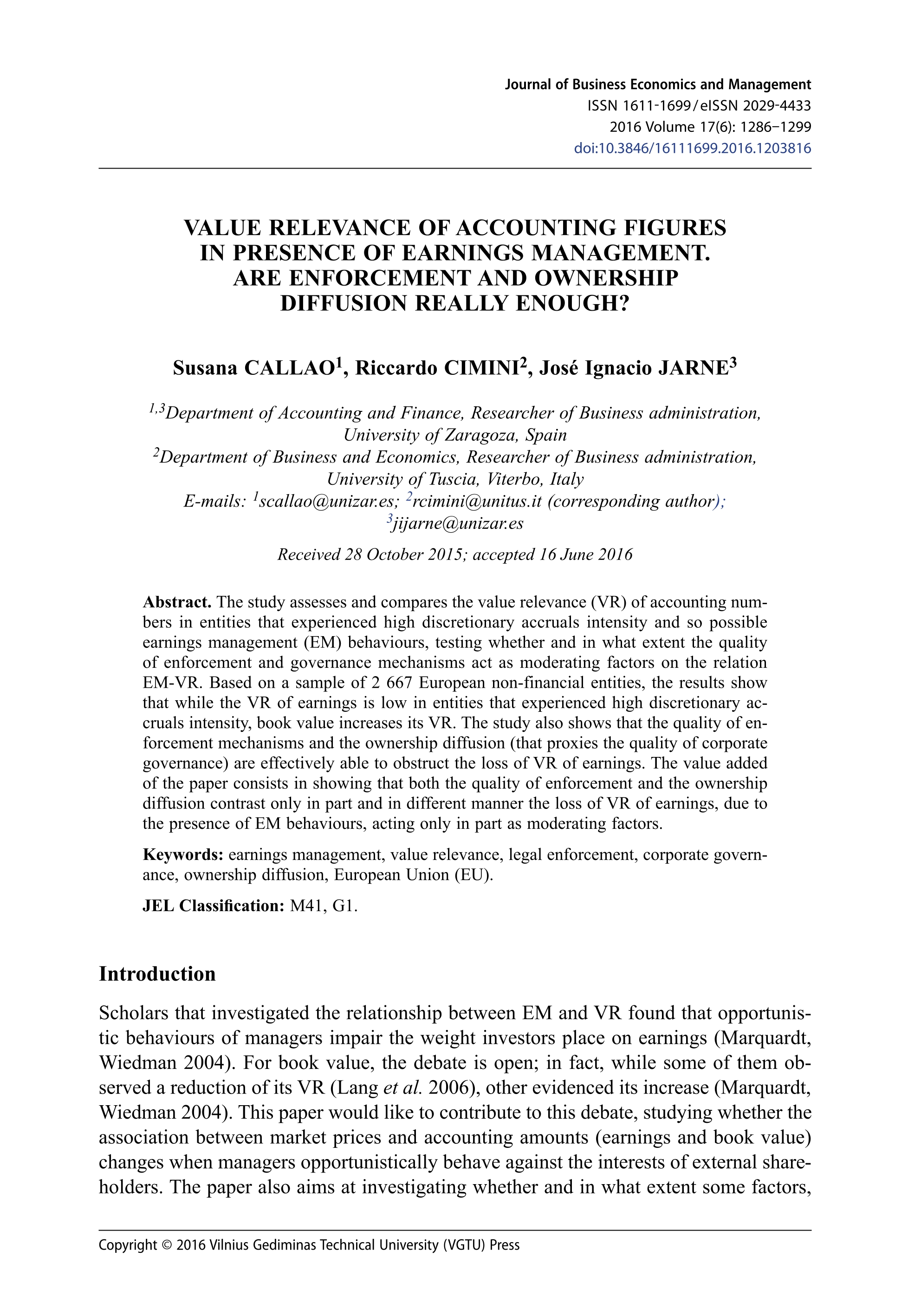 Value relevance of accounting figures in presence of earnings management. Are enforcement and ownership diffusion really enough?